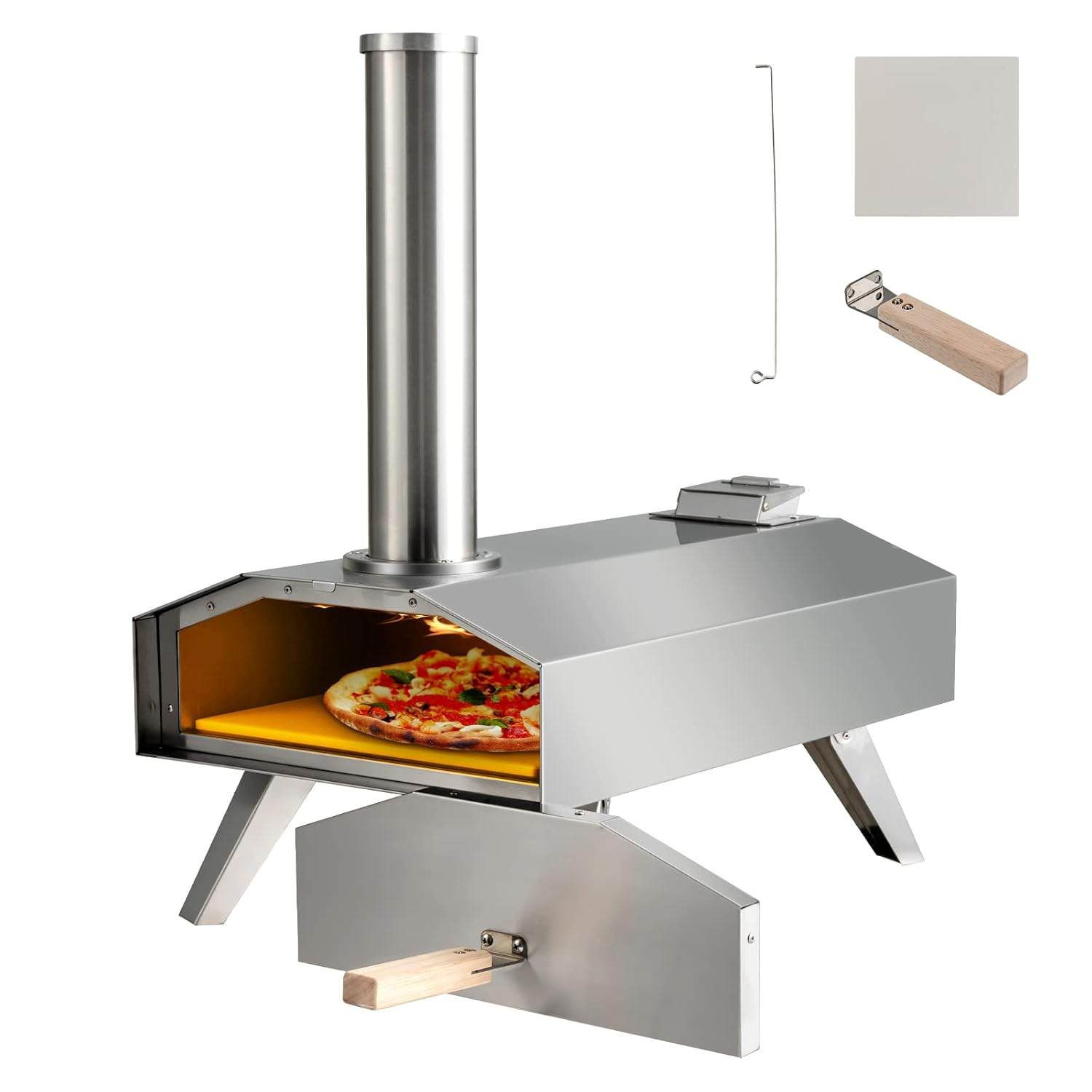 Topcobe Portable Stainless Steel Outdoor Pizza Oven with 12 Inch Pizza Stone, Cooking Space for Backyard, Patio and Parties