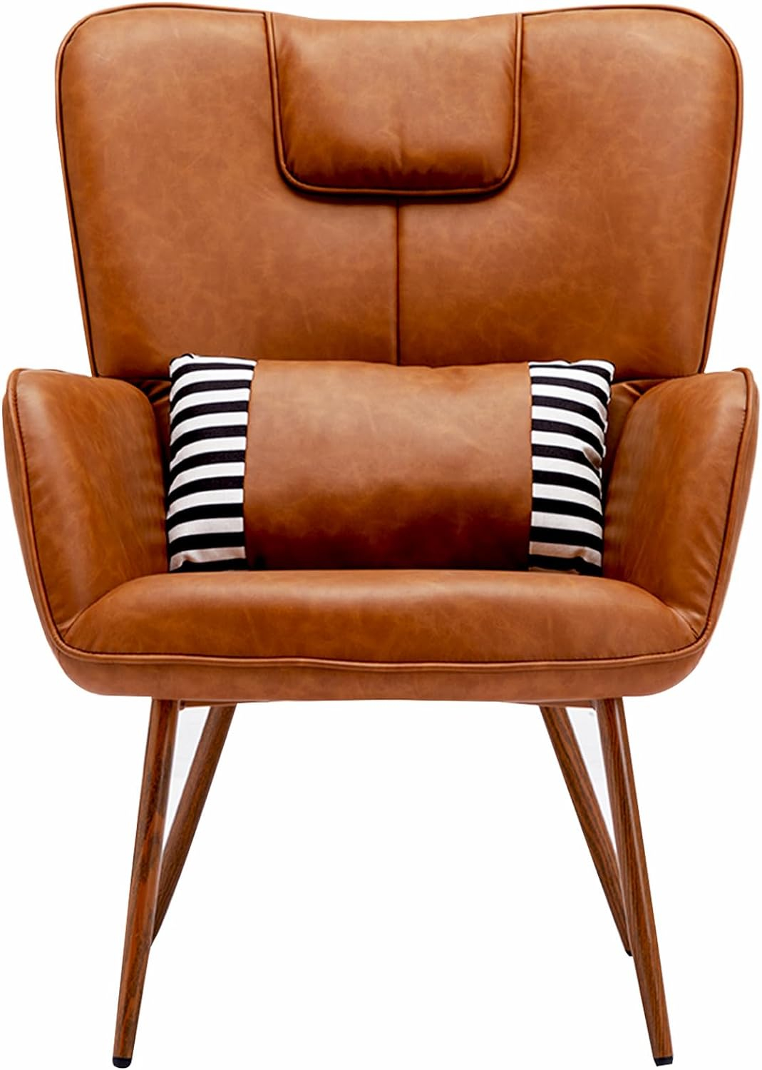 Faux Leather Wingback Chair, Arm Chair, Upholstered Living Room Chairs, Brown Accent Chair, Accent Chairs for Living Room, Bedroom, Office and Study