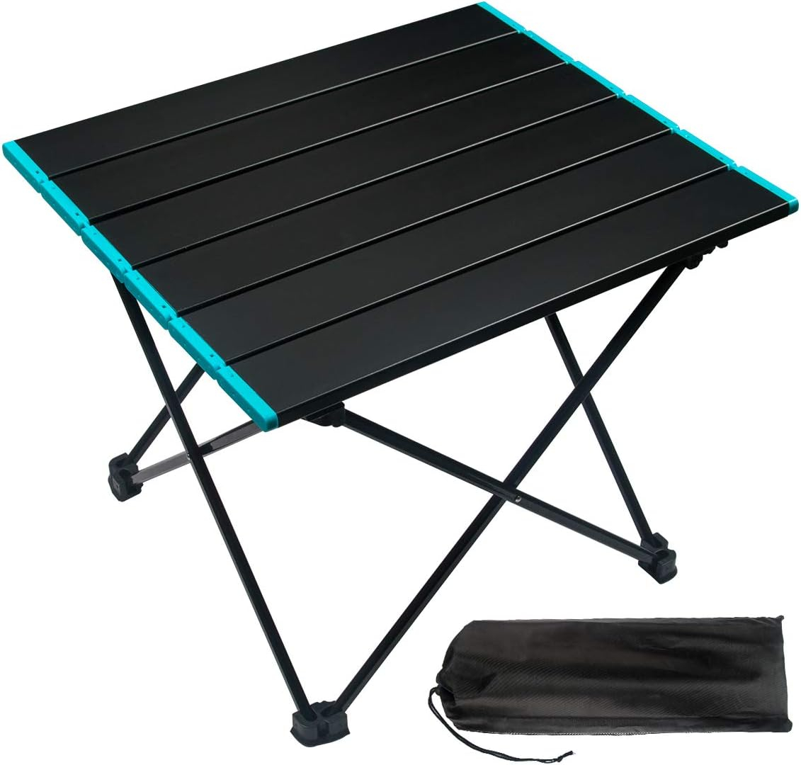 Camping Table Portable Folding Camping Side Tables Aluminum Table Top with Carrying Bag, Waterproof Fold Up Lightweight Table for Picnic Camp Beach Outdoor BBQ Cooking, Travel Beach Tables Black