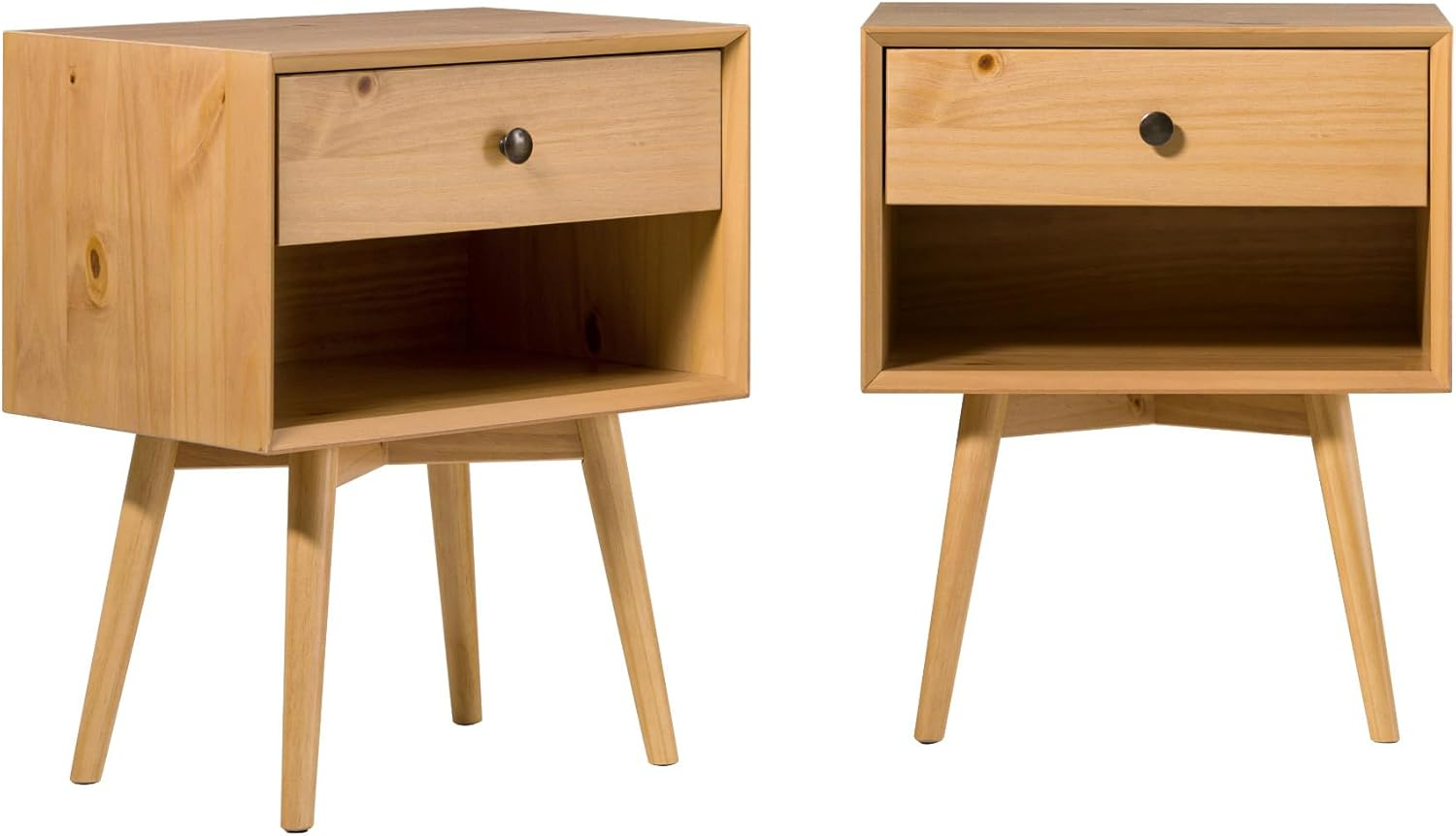 Mid-Century Natural Pine 1-Drawer Solid Wood Nightstand Set