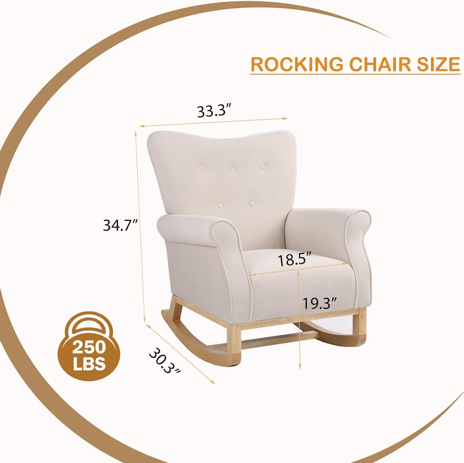 Velvet Nursery Glider Rocker with Comfy Armrest, Accent Rocking Chair with Solid Wood Legs for Baby (Beige)