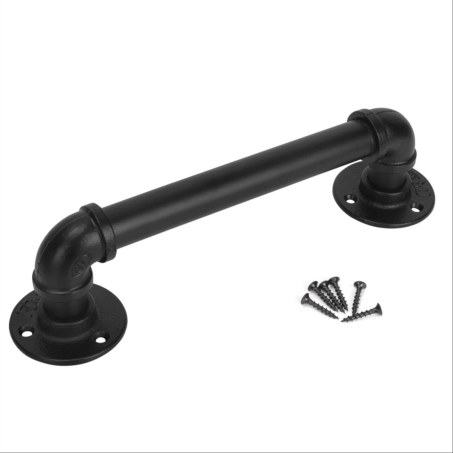 FOYO Set of 2 Industrial Pipe Door Pull Handle, Grab Bar, Towel Bar, Antique Rustic Cast Iron Handrail - Matte Black, 12 Inch