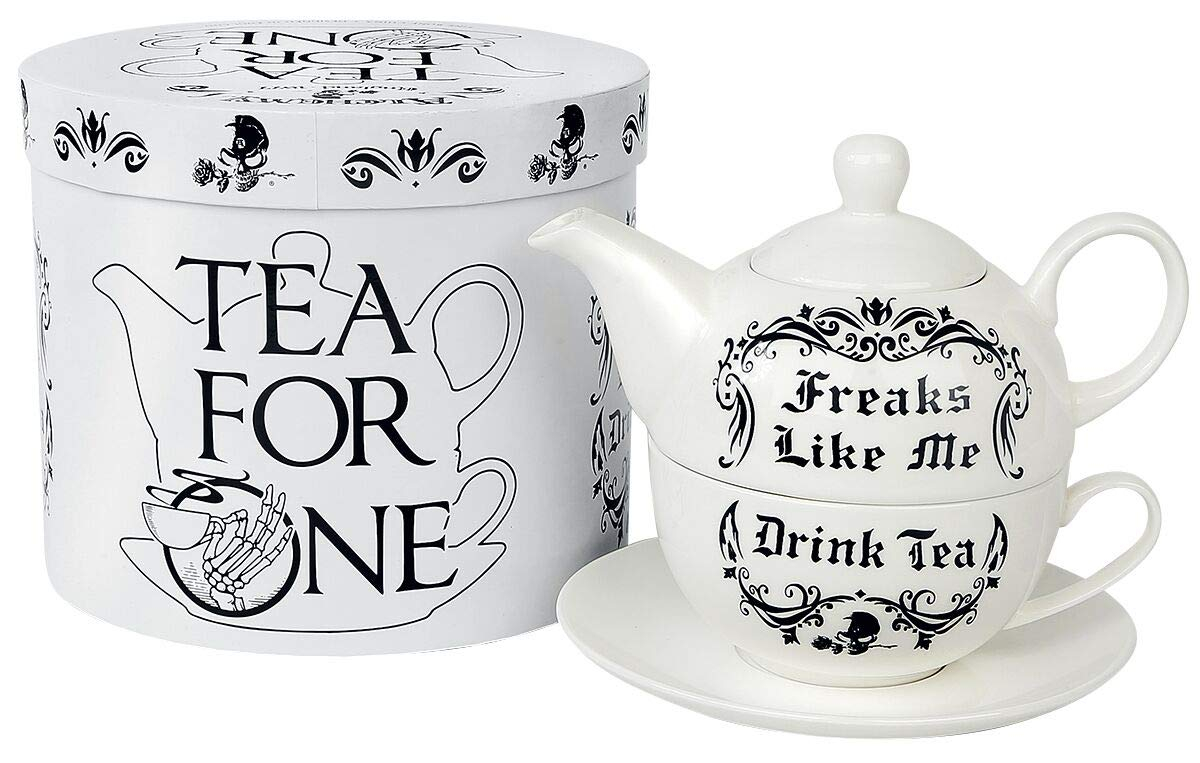 6.5 in. Freaks Like Me Drink Tea Set, White & Black - 3 Piece