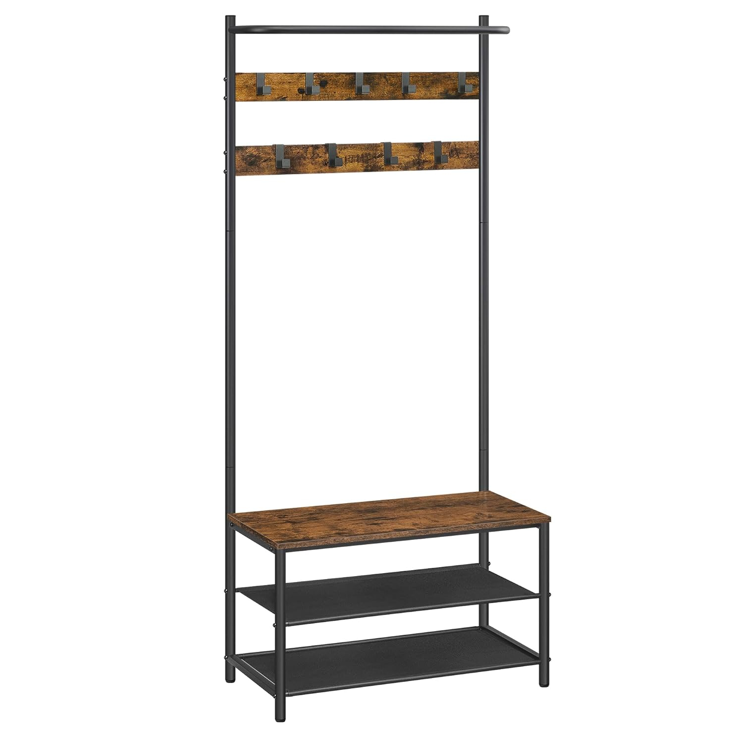 Industrial Black and Rustic Brown Hall Tree with Storage