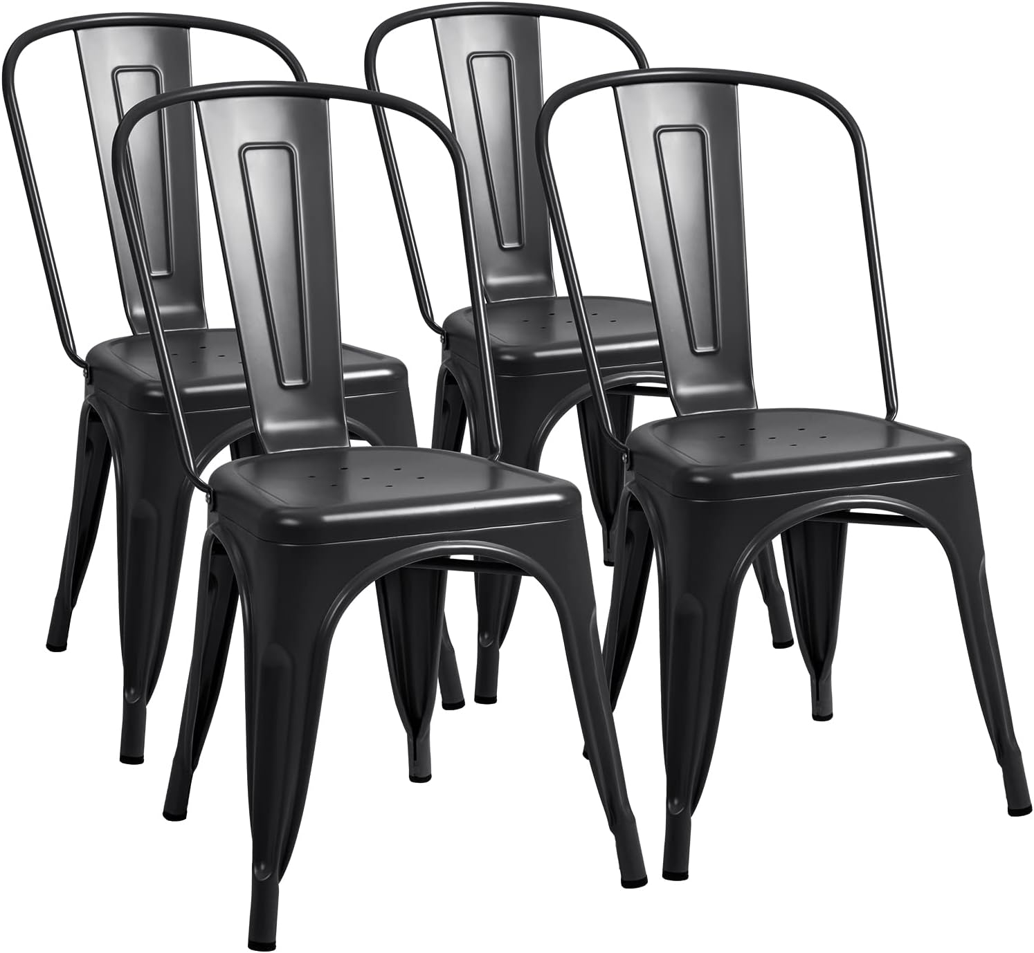 Iron Metal Dining Chairs Stackable Side Chairs Bar Chairs with Back Indoor/Outdoor Classic/Chic/Industrial/Vintage Bistro Trattoria Kitchen Restaurant Matte Black, Set of 4
