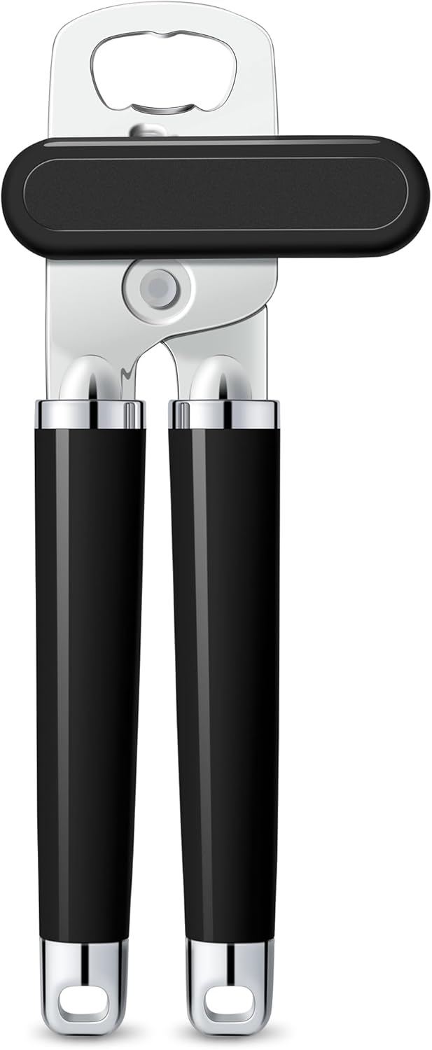 Urbanstrive XL Large Heavy Duty Can Opener Manual Smooth Edge, Hand Held Can Openers for Seniors, Stainless Steel, Comfortable Handle, Built-in Bottle Opener, 8.66 inch (Black)