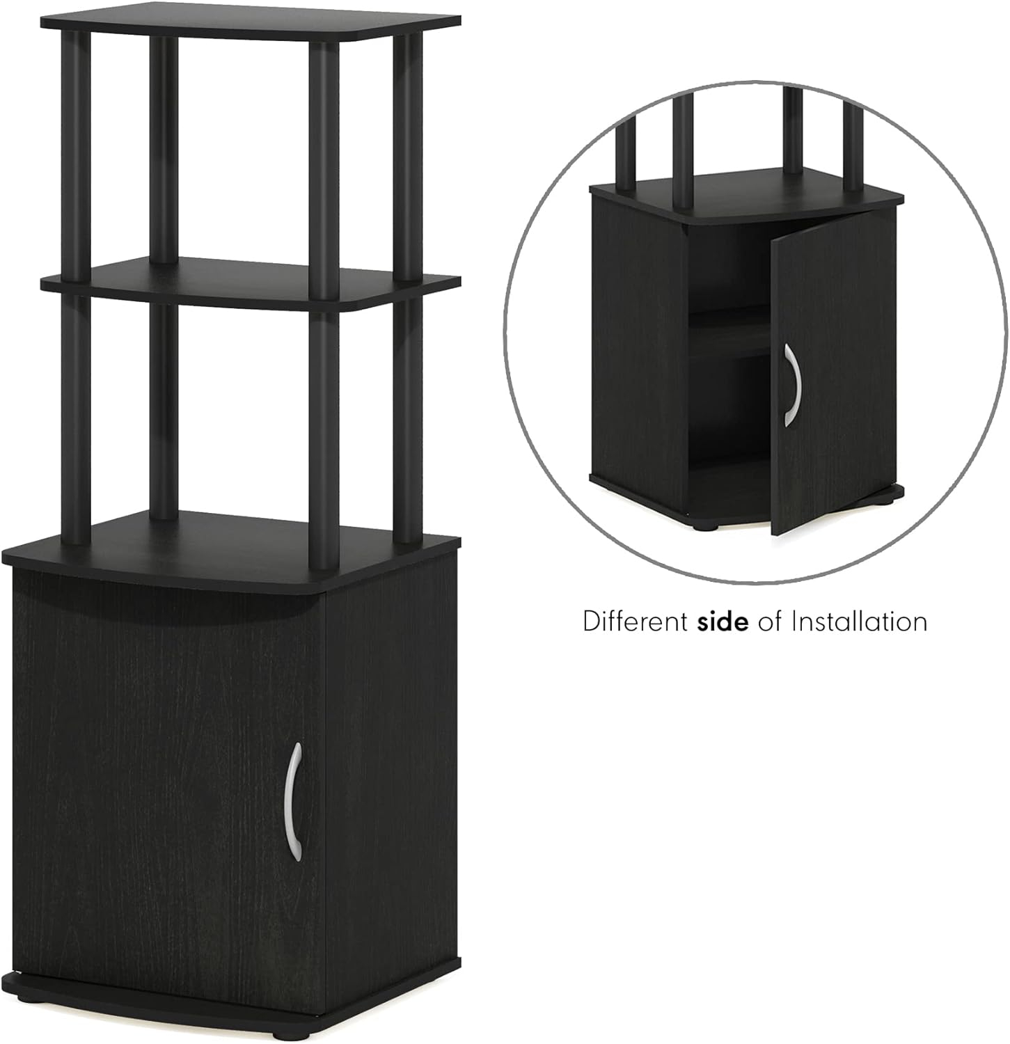Furinno Turn-N-Tube Tall TV Entertainment Side Table Display Rack with Storage Cabinet, 2-Tier, Blackwood/Black