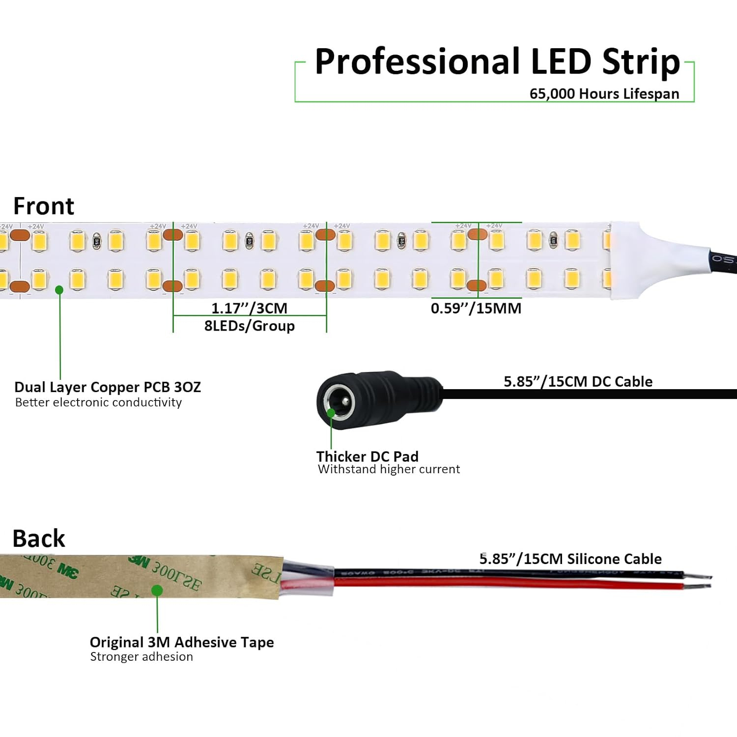JOYLIT 24V LED Strip Warm White 3000K Dual Row 272LEDs/M 16.4FT, UL Listed Pro 792LM/FT CRI 92+ Dimmable Tape Lights 120W, 13000LM Ultra Bright Task Light Strip for Commercial, Home