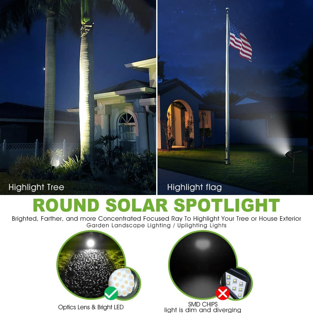 DBF Solar Outdoor Lights, 600LM Solar Spot Lights Outdoor Waterproof, 2-in-1 Adjustable Landscape Spotlights LED Flag Pole Light for Garden Yard Patio Driveway Garage Pool(Cool White, 2 Pack)