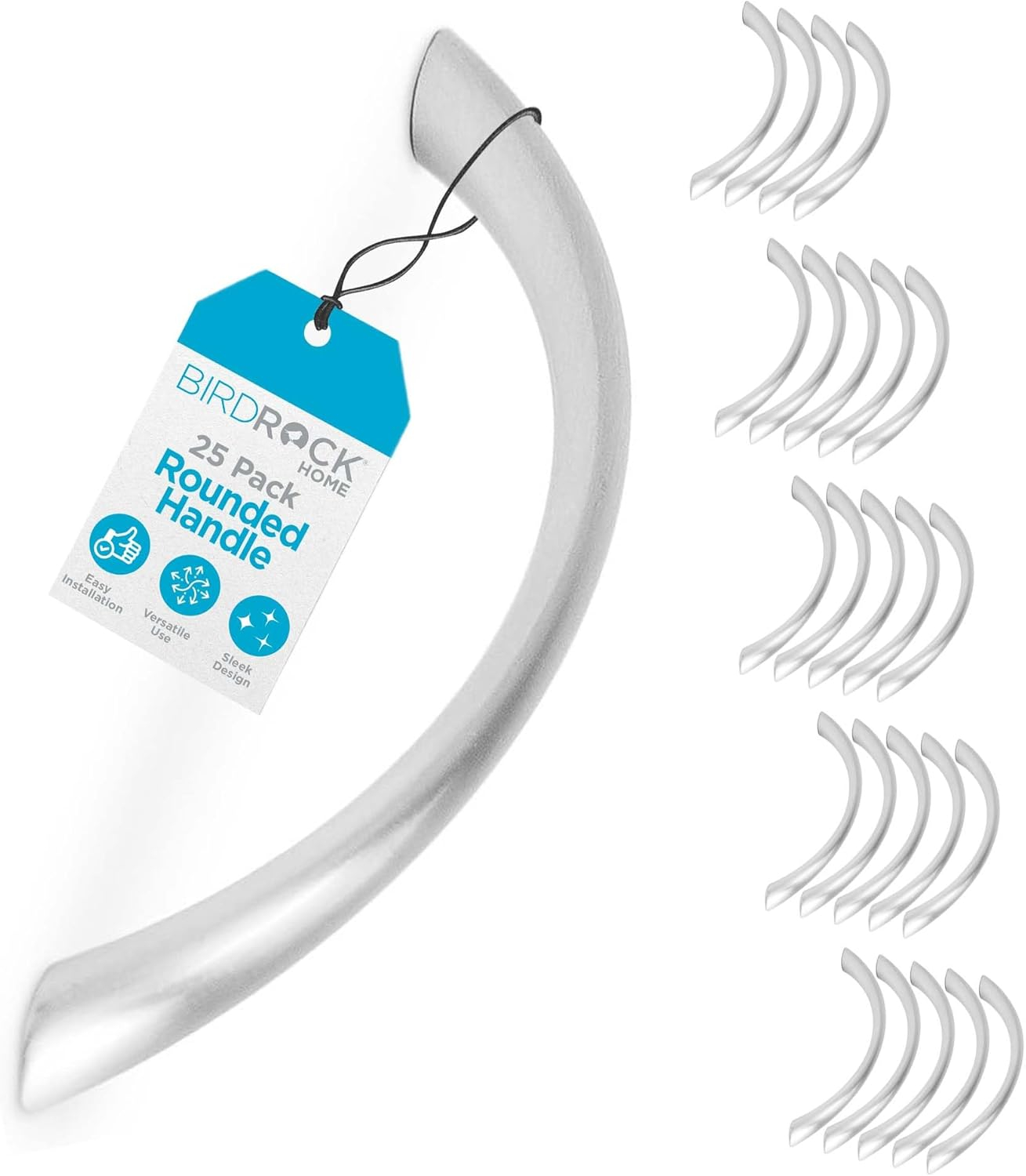 BIRDROCK HOME Sleek Rounded Handle - Brushed Nickel - Cabinet Drawer Pulls - Modern Adjustable Hardware for Kitchen, Bathroom, Cupboard, Dresser, Desk - Handles for Drawers - 3.75 Inch - 25 Pack