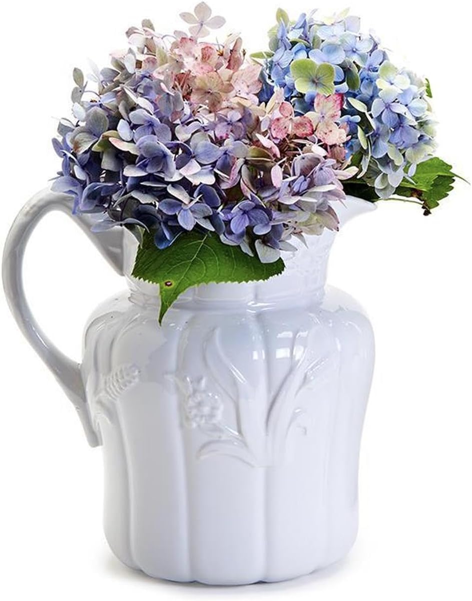 Medium White Ceramic Decorative Pitcher Vase