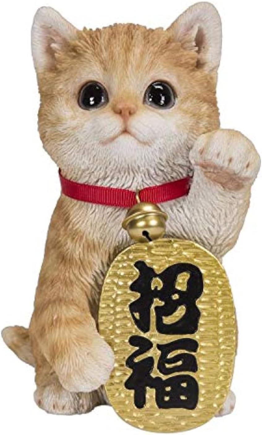 Japanese Luck And Fortune Charm Beckoning Orange Tabby Cat Maneki Neko Figurine