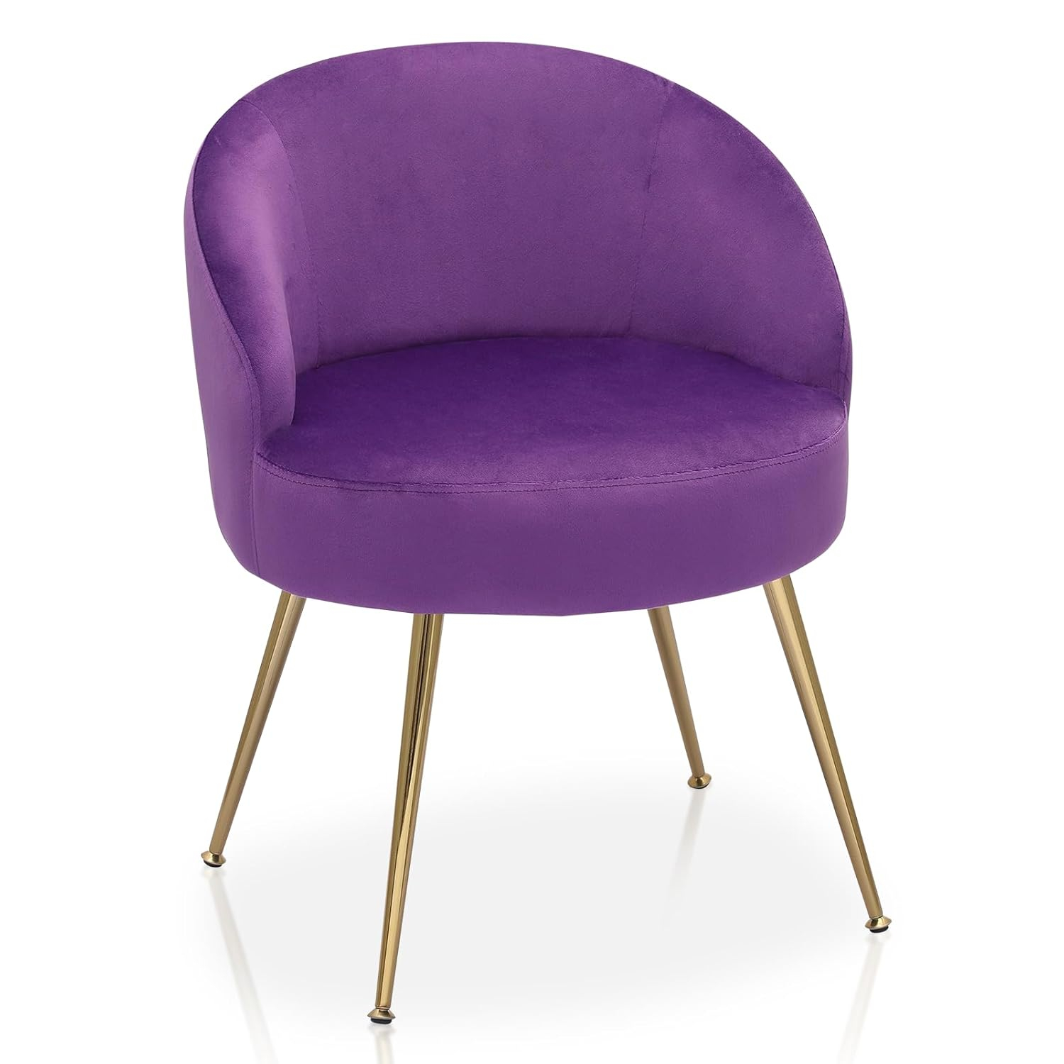 MoNiBloom Velvet Barrel Accent Chair with for Bedroom, Modern Vanity Chair for Living Room, Upholstered Arm Chair Guest Chair with Golden Metal Legs, Purple