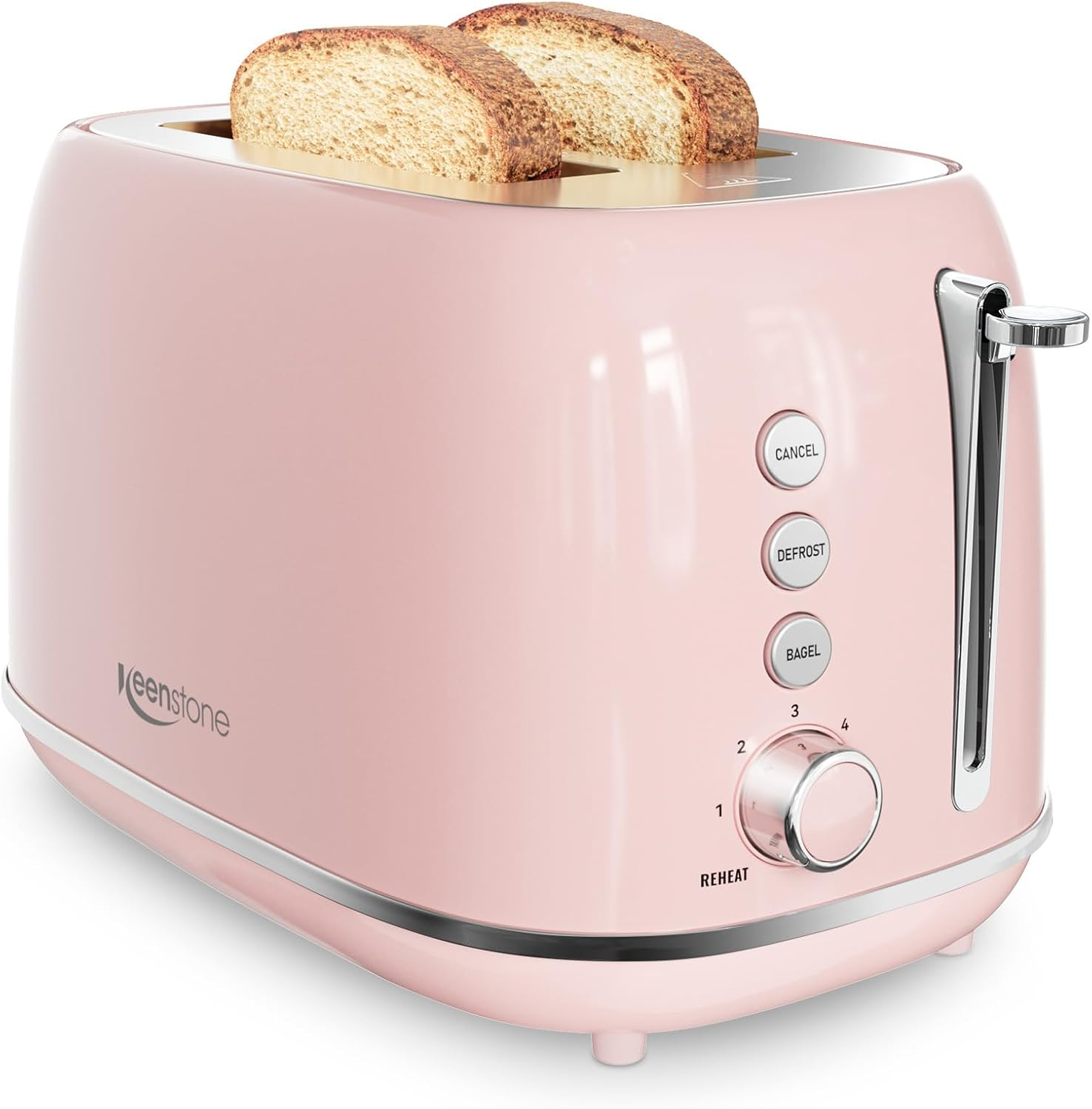 2 Slice Toaster Retro Stainless Steel Toaster with Bagel, Cancel, Defrost Function and 6 Bread Shade Settings Bread Toaster, Extra Wide Slot and Removable Crumb Tray (Pink)