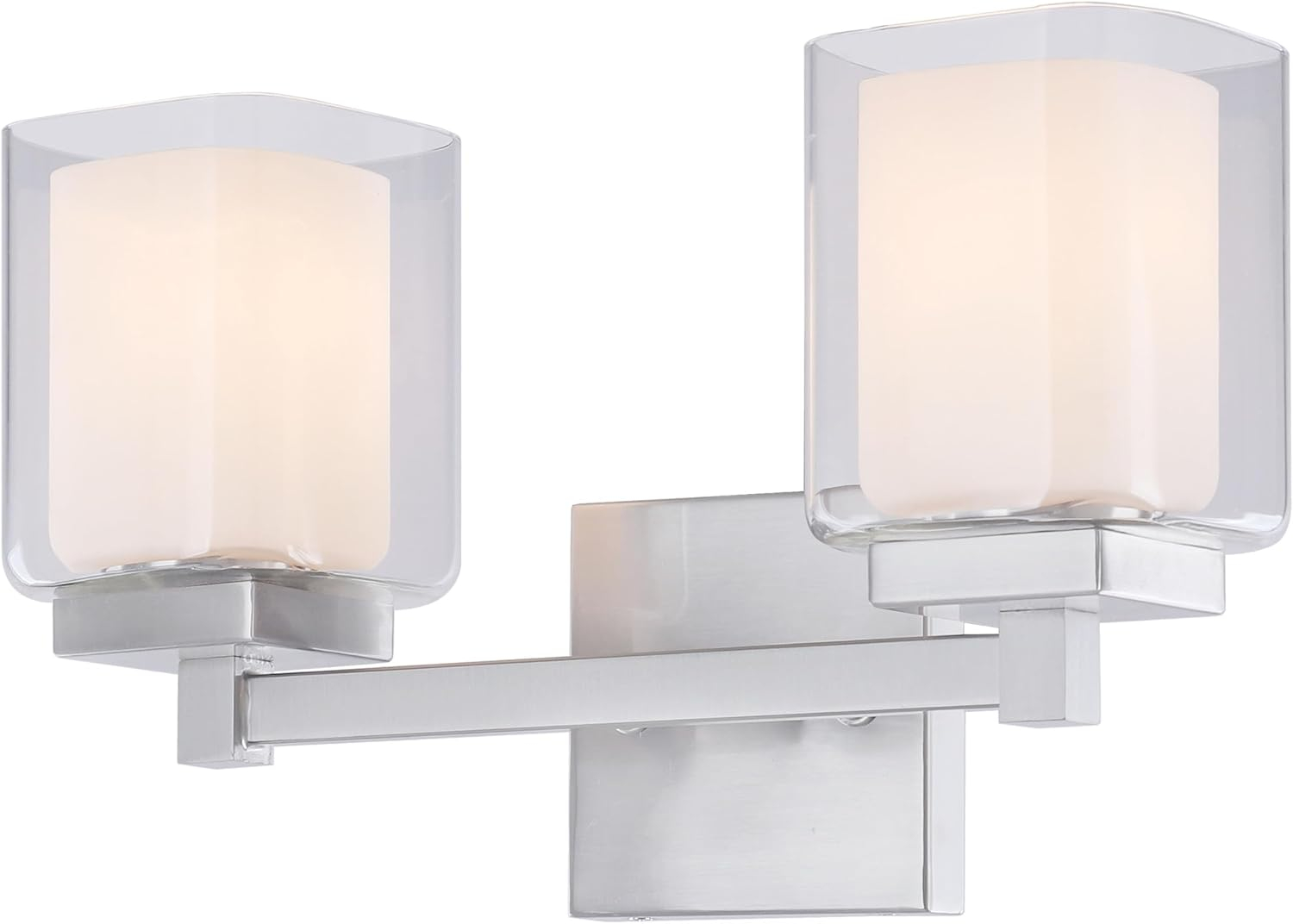 Aspen Creative 62326, Bathroom Vanity 2 Lights Fixture 15" W x 9" H x 5-3/4"E, Satin Nickel Finish, Bulb Not Included