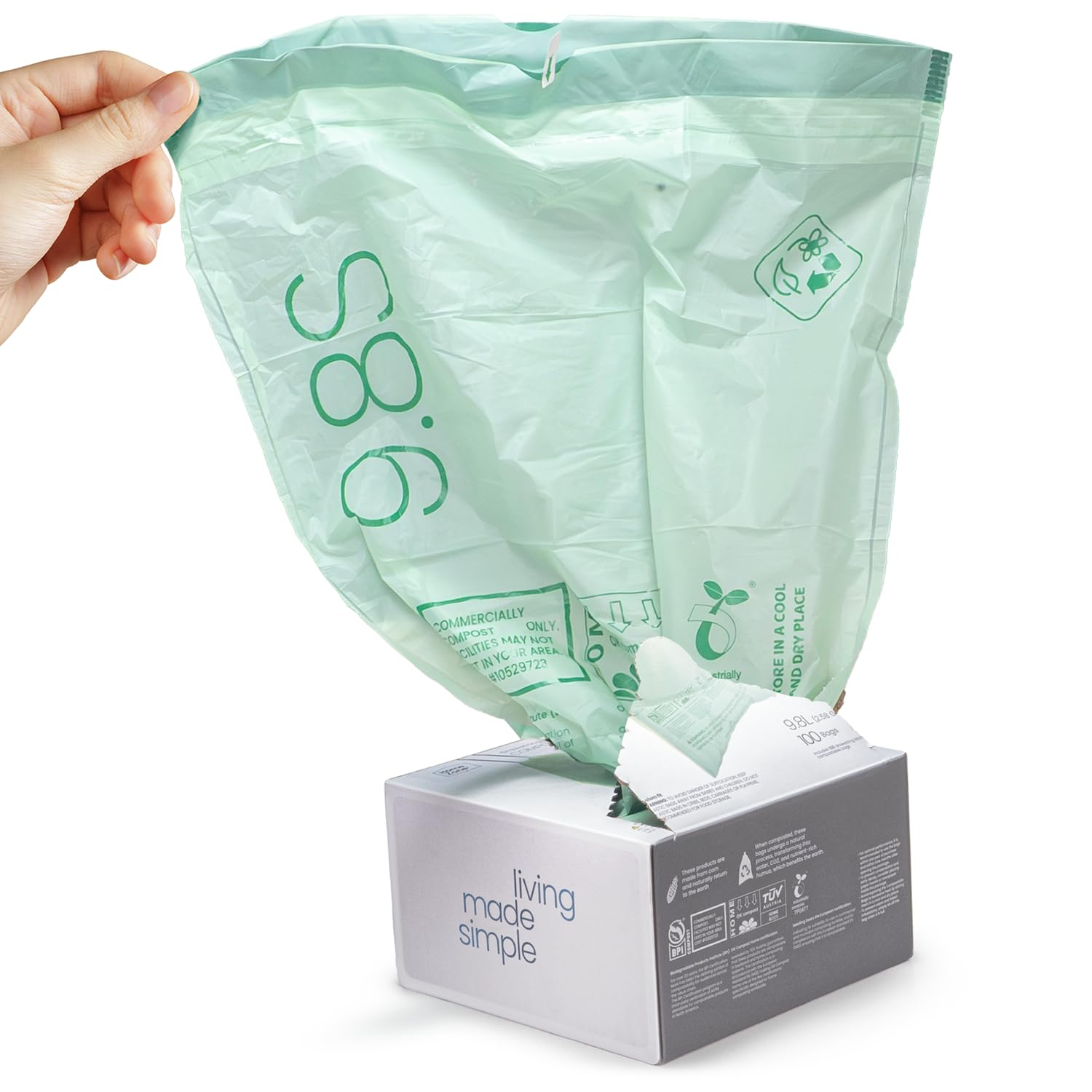 2.6 Gal. Compostable Kitchen Trash Bags 100-Count with Drawstring Handle