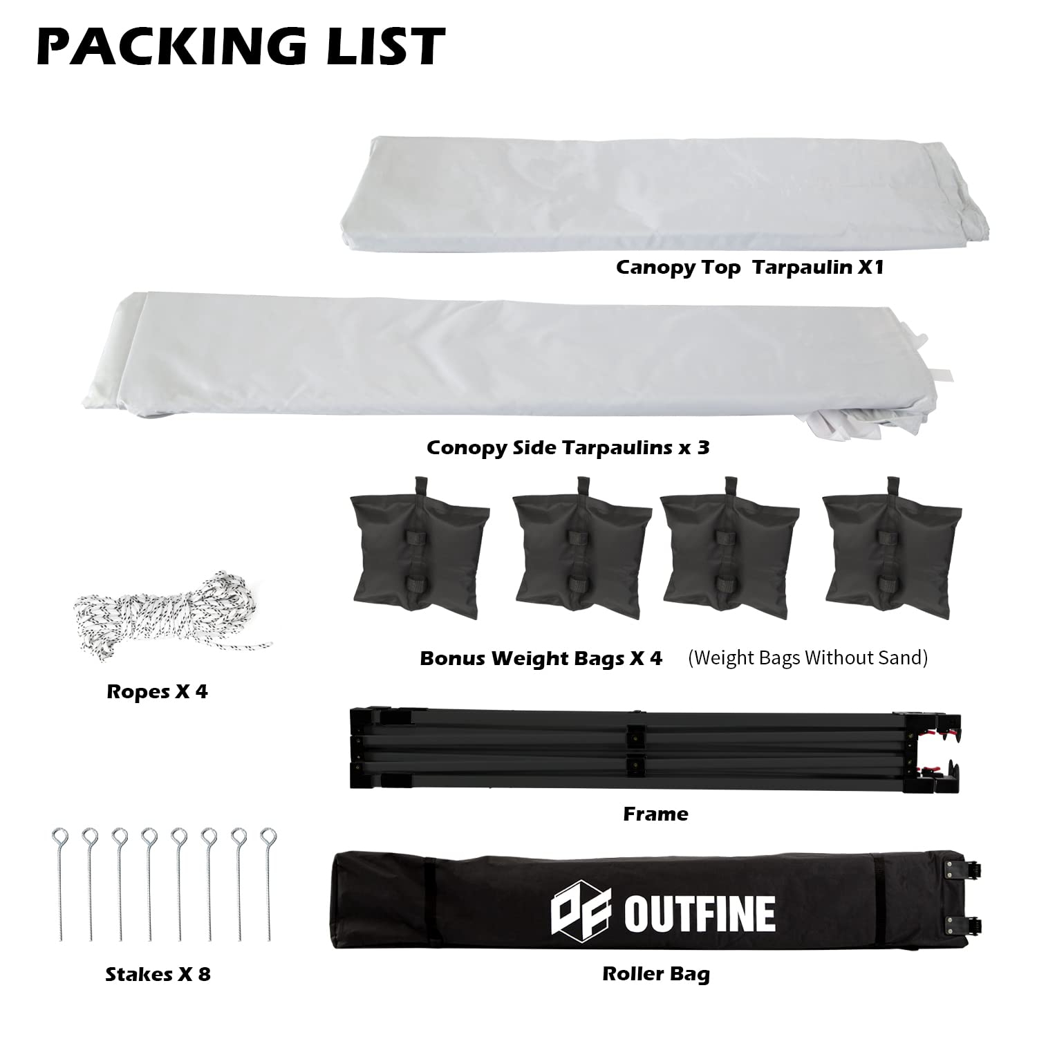 OUTFINE Heavy Duty Canopy 10x10 Pop Up Commercial Canopy Tent with 3 Side Walls Instant Shade, Bonus Upgrade Roller Bag, 4 Weight Bags, Stakes and Ropes (White, 10 * 10FT)