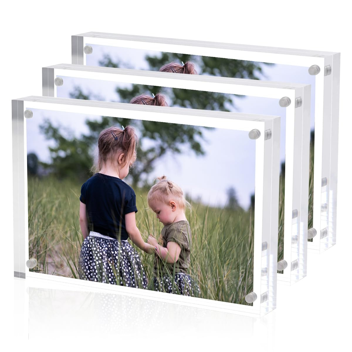 Acrylic 4x6 Picture Frames 3 Pack, Clear Photo Display Magnetic Photo Picture Frames 6 x 4 for Family. Pets, Friends Warming Pictures, Picture Frames for Office, Home, School, 10 + 10MM Thickness