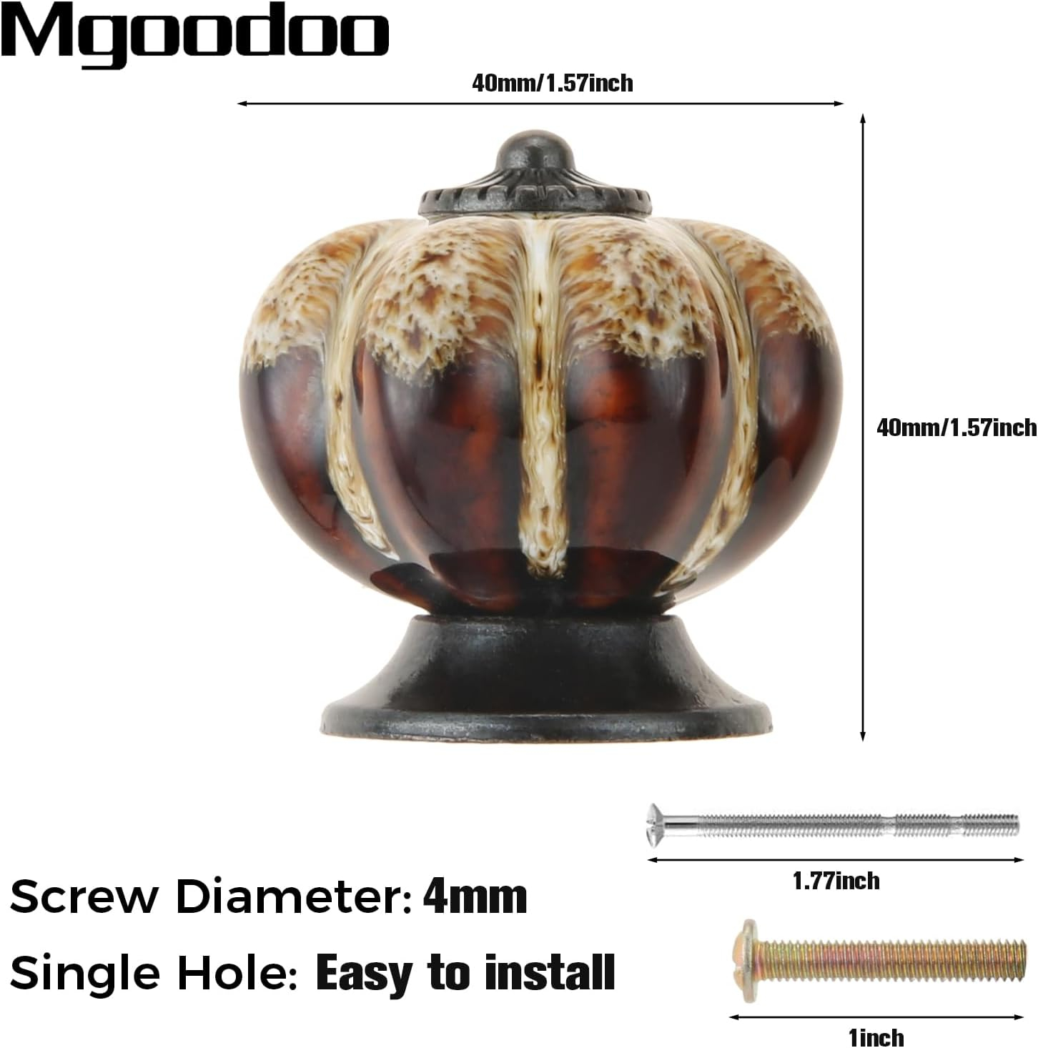 Mgoodoo 1.57" Ceramic Pumpkin Knobs, 20PCS Vintage Cabinet Drawer Pulls for Dresser Drawer Cupboard Closet Kitchen Hardware White