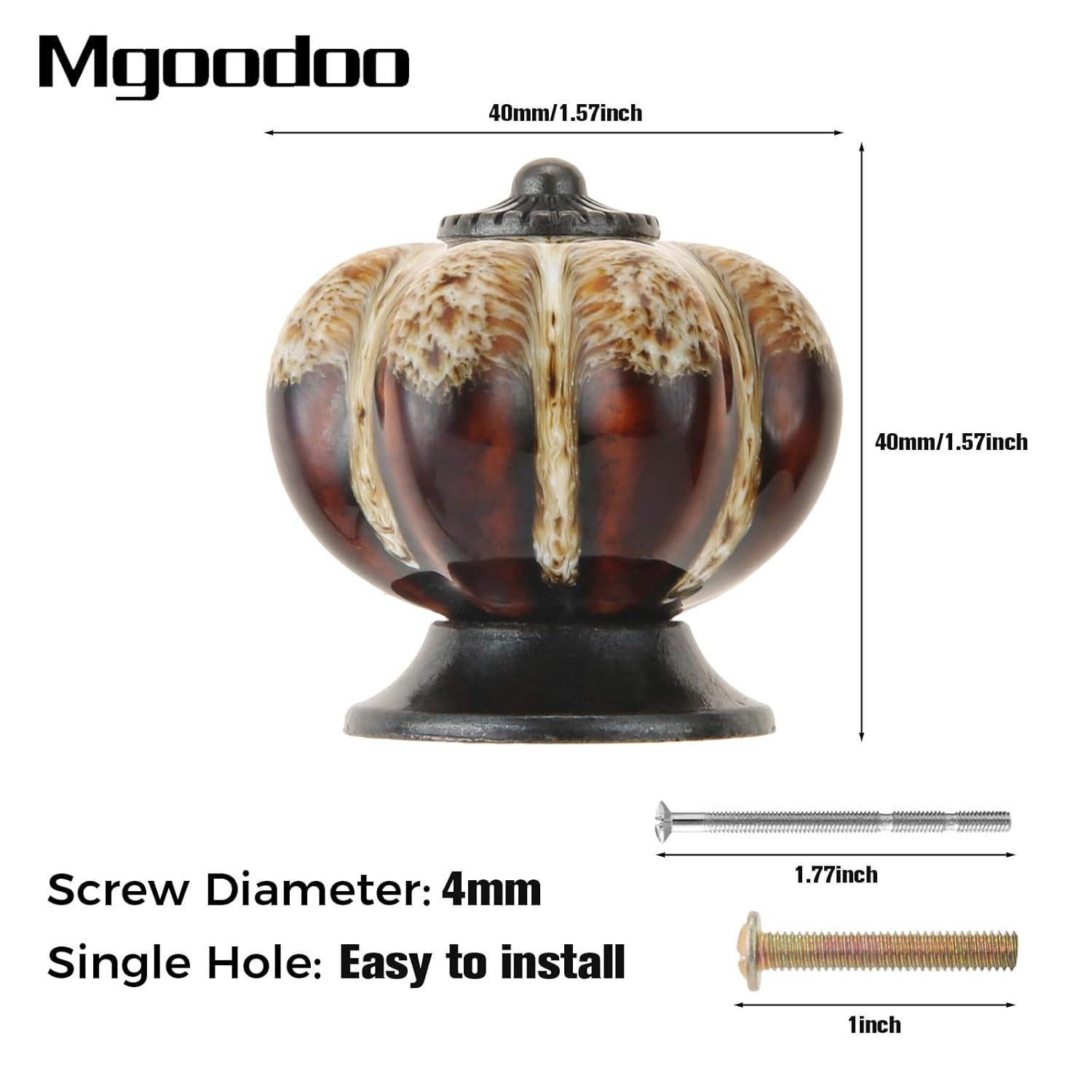 Mgoodoo 1.57" Ceramic Pumpkin Knobs, 20PCS Vintage Cabinet Drawer Pulls for Dresser Drawer Cupboard Closet Kitchen Hardware White