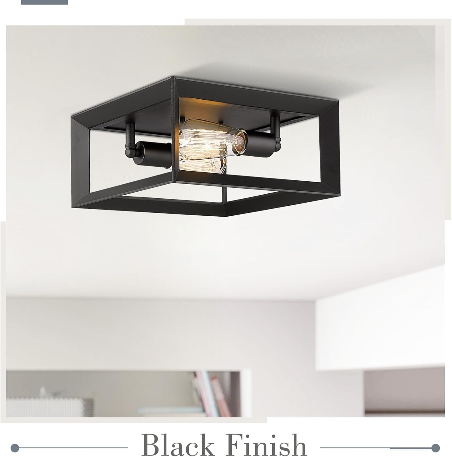 Emliviar 2-Light Flush Mount Ceiling Light, 11 Inch Farmhouse Ceiling Light Fixture for Bedroom, Black Finish with Aluminum Frame, 3040-2 BK