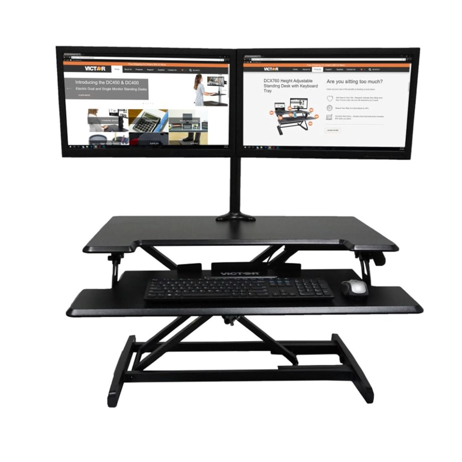 Victor DCX610 Height Adjustable Compact Standing Desk| Black| 33” Wide Sit-Stand Dual Monitor Desk and Laptop Riser Workstation| Compatible with Most Monitor Arms