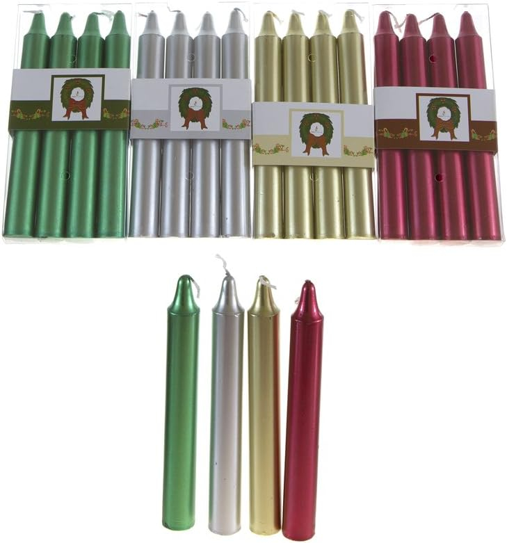 Mega Candles Set of 16 Unscented 6 Inch Metallic Taper Candles, Holidays, Seasonal, Celebrations, Devotional, Church, Wreath, Party, Gifts