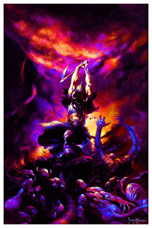BUY ART FOR LESS Officially Licensed Death Dealer 2 Fantasy art poster Frank Frazetta Non Flock Blacklight 24 x 36 Inch Art Poster - Decorative Print - Poster Paper - Ready to Frame