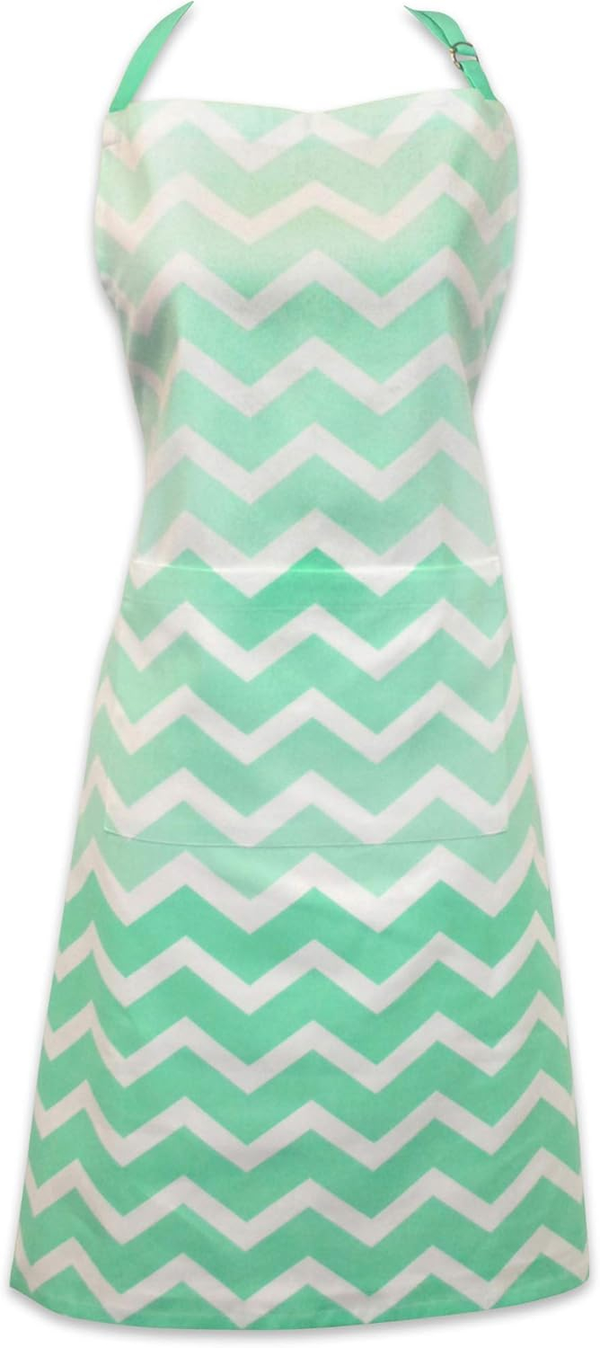 Aqua and White Cotton Chevron Kitchen Apron