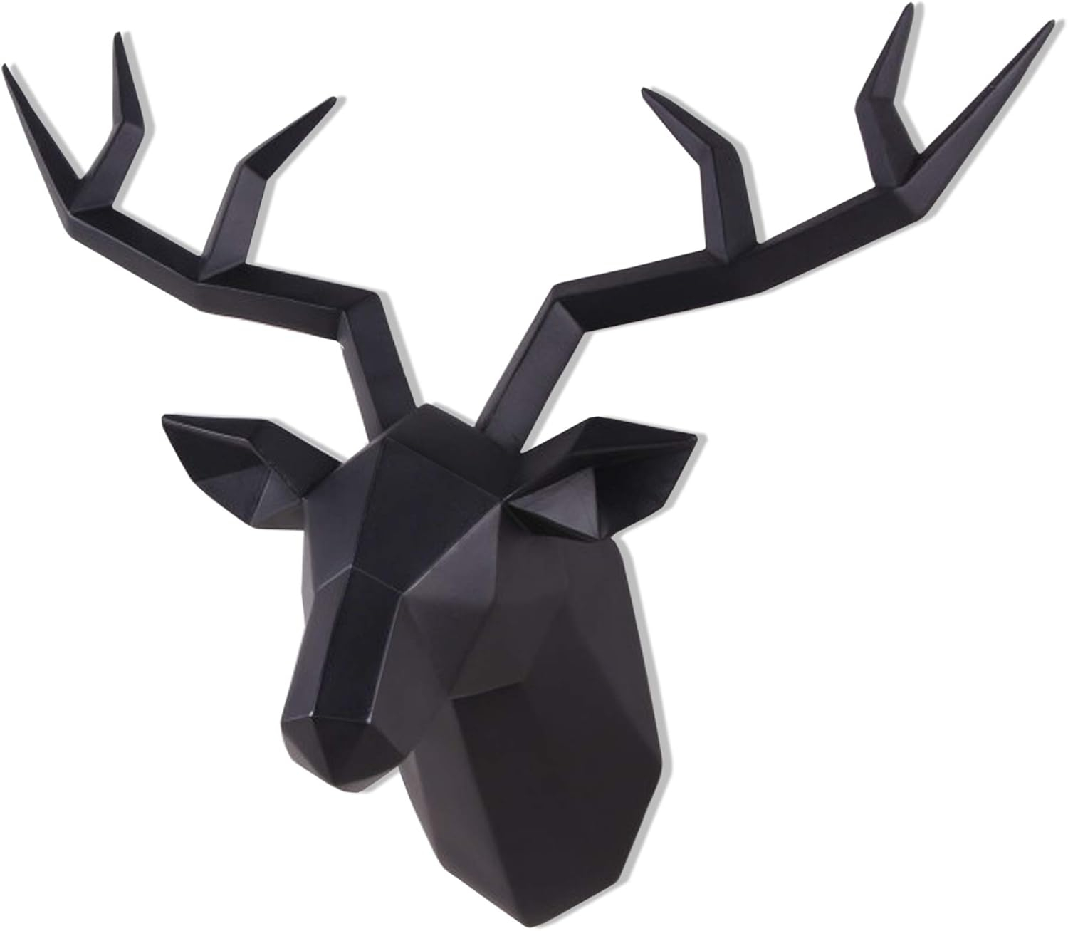 Deer Head Wall Decor Geometrical Black Deer Antlers Wall Sculpture Faux Taxidermy Resin Wall Animal Head 14x5.5x11 Inches