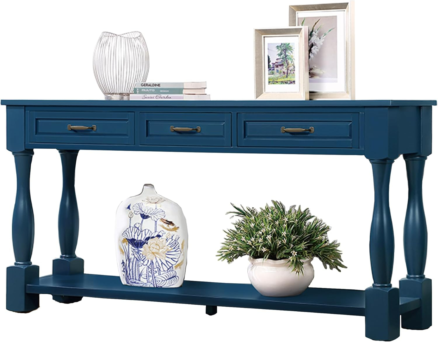 LKTART Solid Wood Console Table for Entryway,Long Sofa Table with 3 Drawers for Hallway,Foyer,Entry,Easy Assembled (63" Navy Blue)