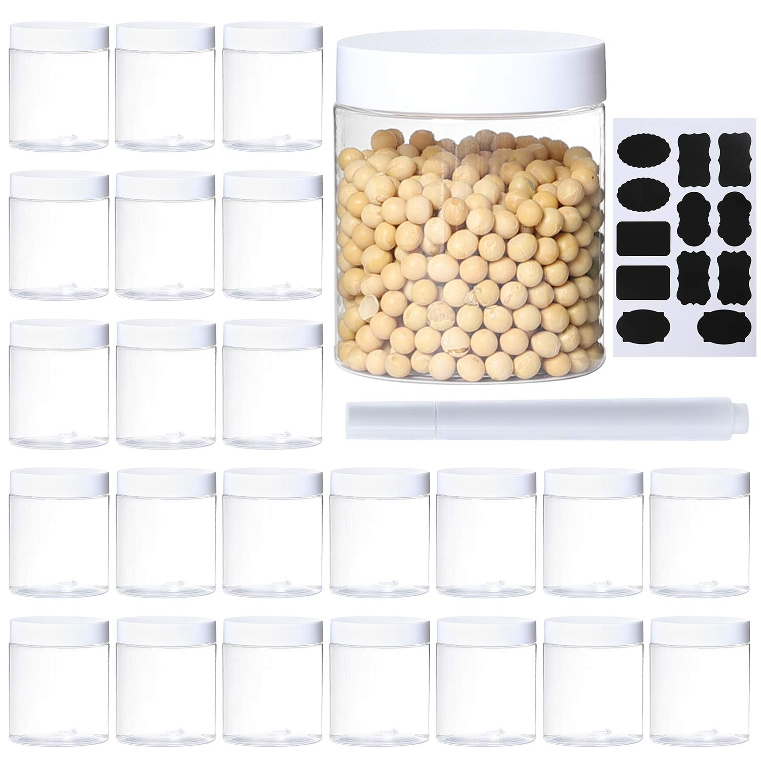 24Pack 8oz Plastic Jar Storage Container with White Lids Airtight Clear Wide-mouth Slime Storage Jars for Cosmetic Cream Light Clay
