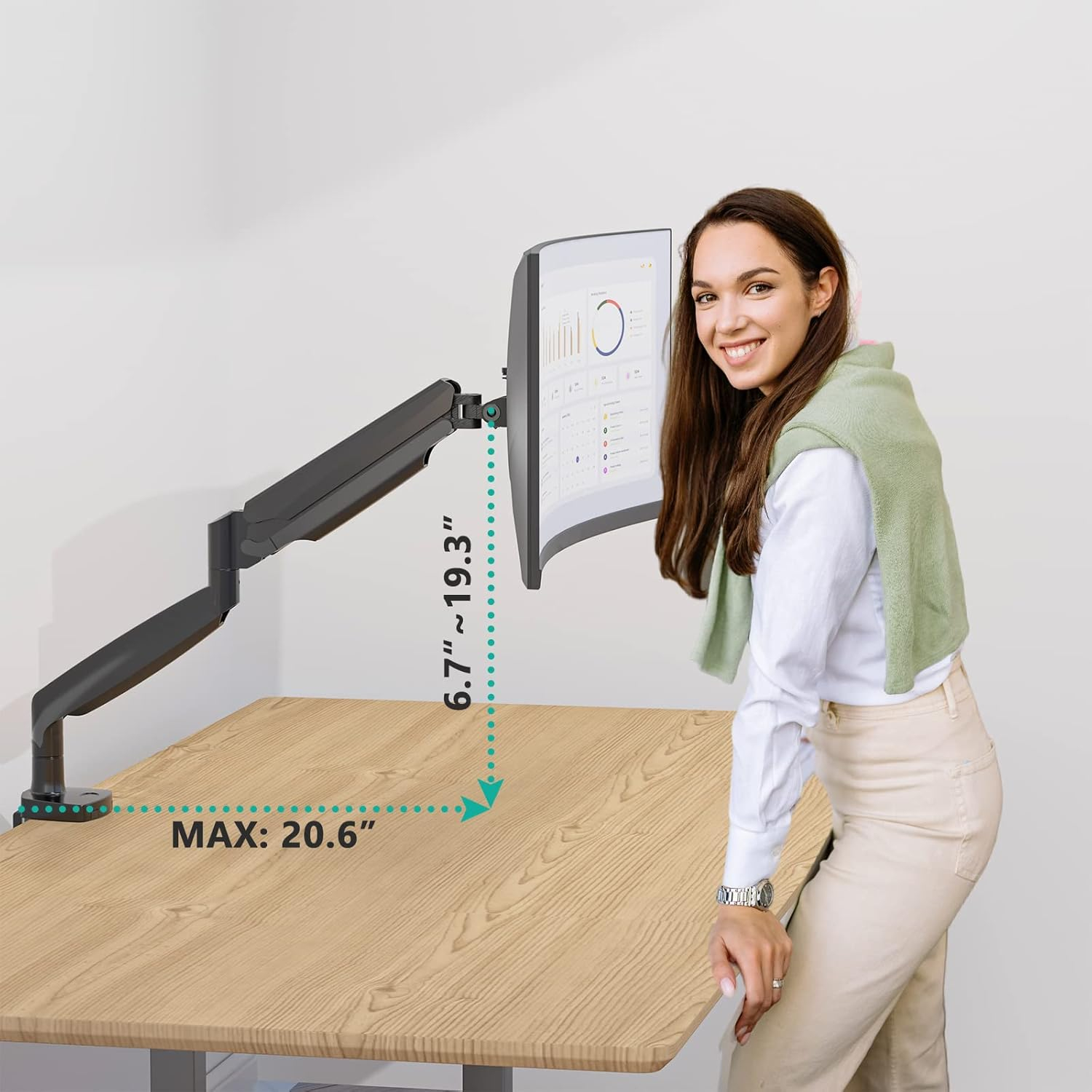 WALI Single Monitor Arm, Gas Spring Single Monitor Mount up to 35 inches and 26.4 lbs, Heavy Duty Monitor Arm Desk Mount, Ultrawide Monitor Mount Desk with C Clamp and Grommet Base (GSMP001XL), Black