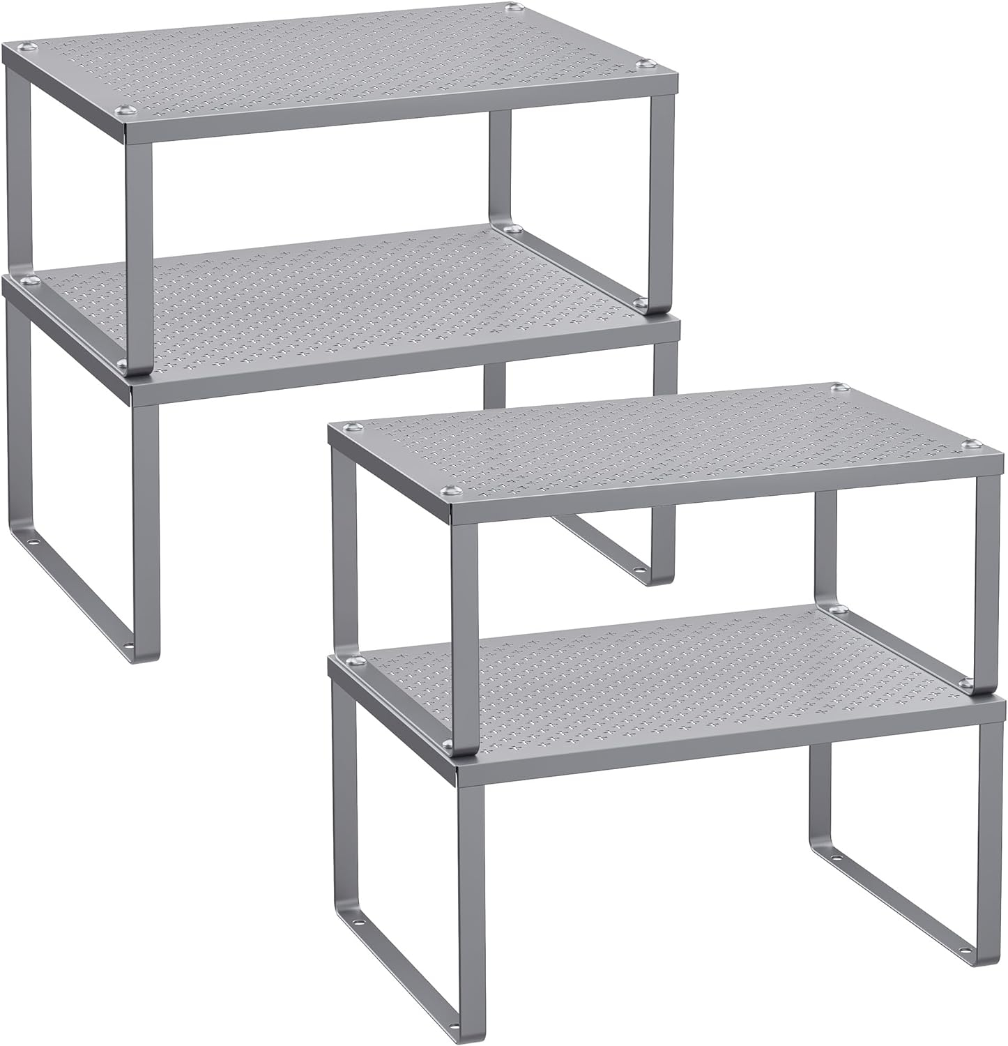 2 Pack Cabinet Organizers Shelf, Kitchen Counter Shelves, Metal Spice Rack, Kitchen Storage, Stackable, Expandable, Silver