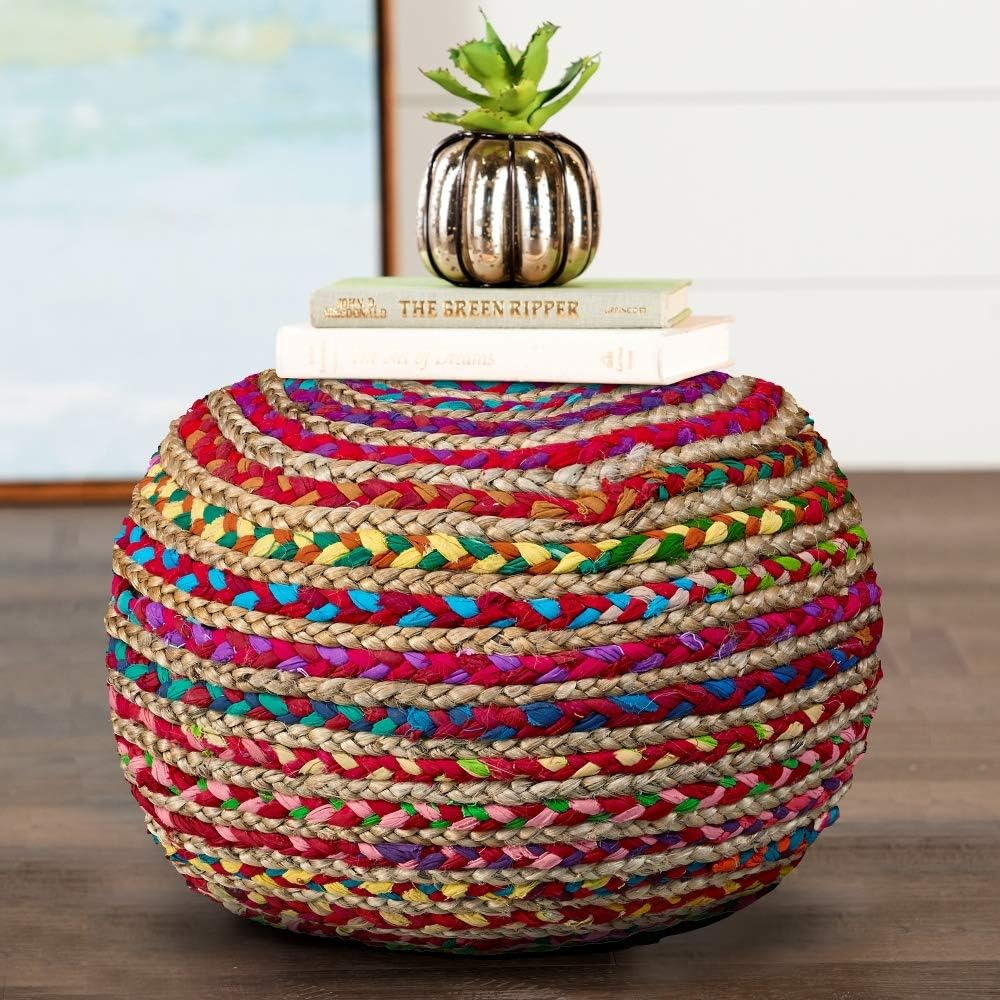 LR Home Savanna Round Rainbow Striped Indoor Pouf Ottoman, 20" H x 14" W