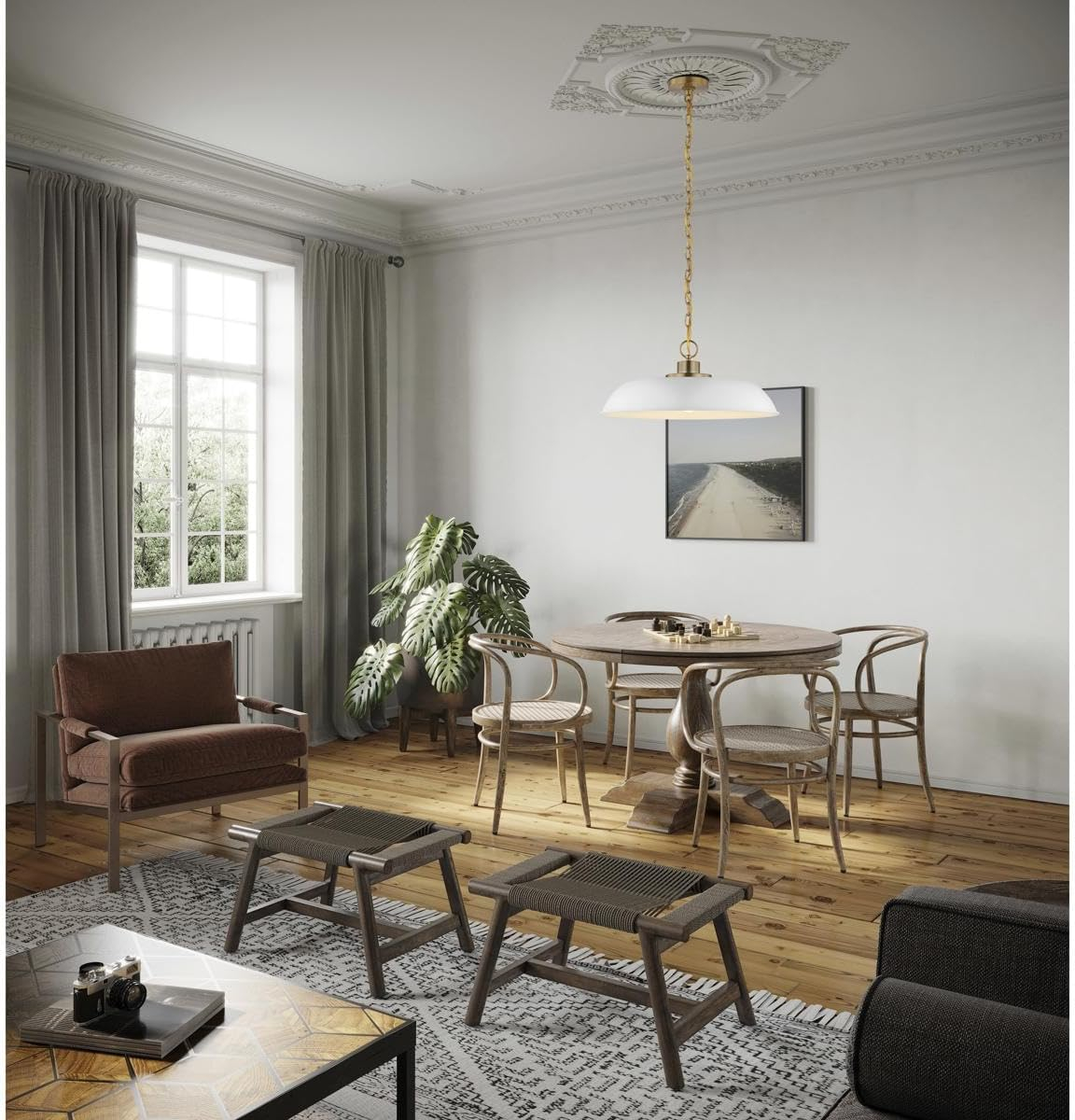 Nuvo Lighting Colony 1 Light Medium Pendant Matte White with Burnished Brass