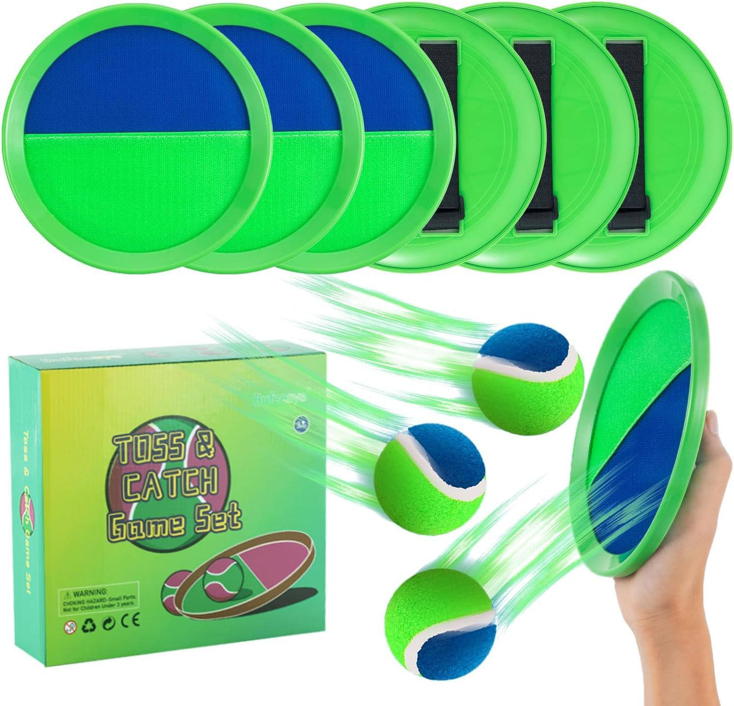 Outside Toys for Kids Ages 4-8 - Toss and Catch Ball Set, Kids Outdoor Games Yard Games for Kids and Adults with 6 Paddles and 3 Balls Toys for 3 4 5 6 7 8 Year Old Boys Girls Birthday