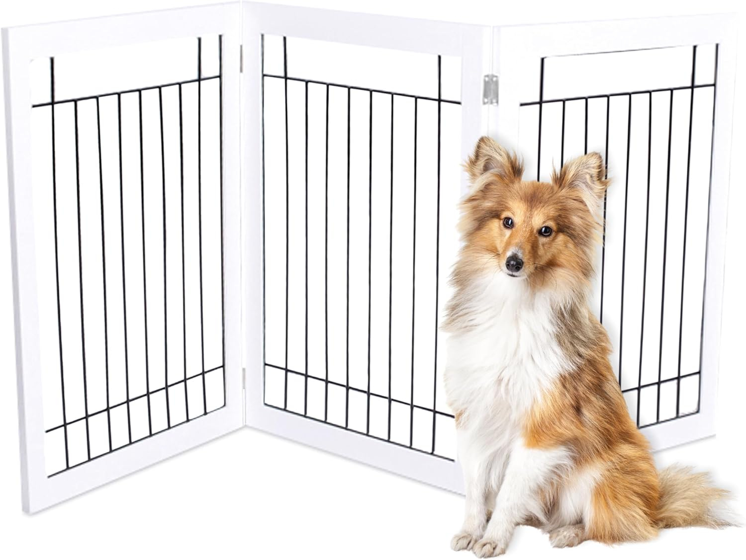 White Freestanding Solid Wood and Metal Dog Gate