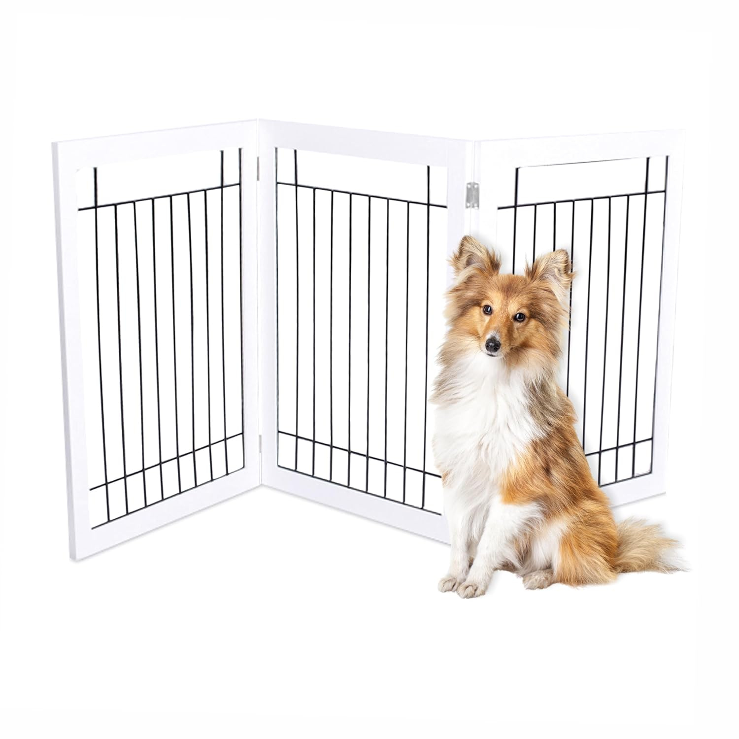 White Freestanding Solid Wood and Metal Dog Gate