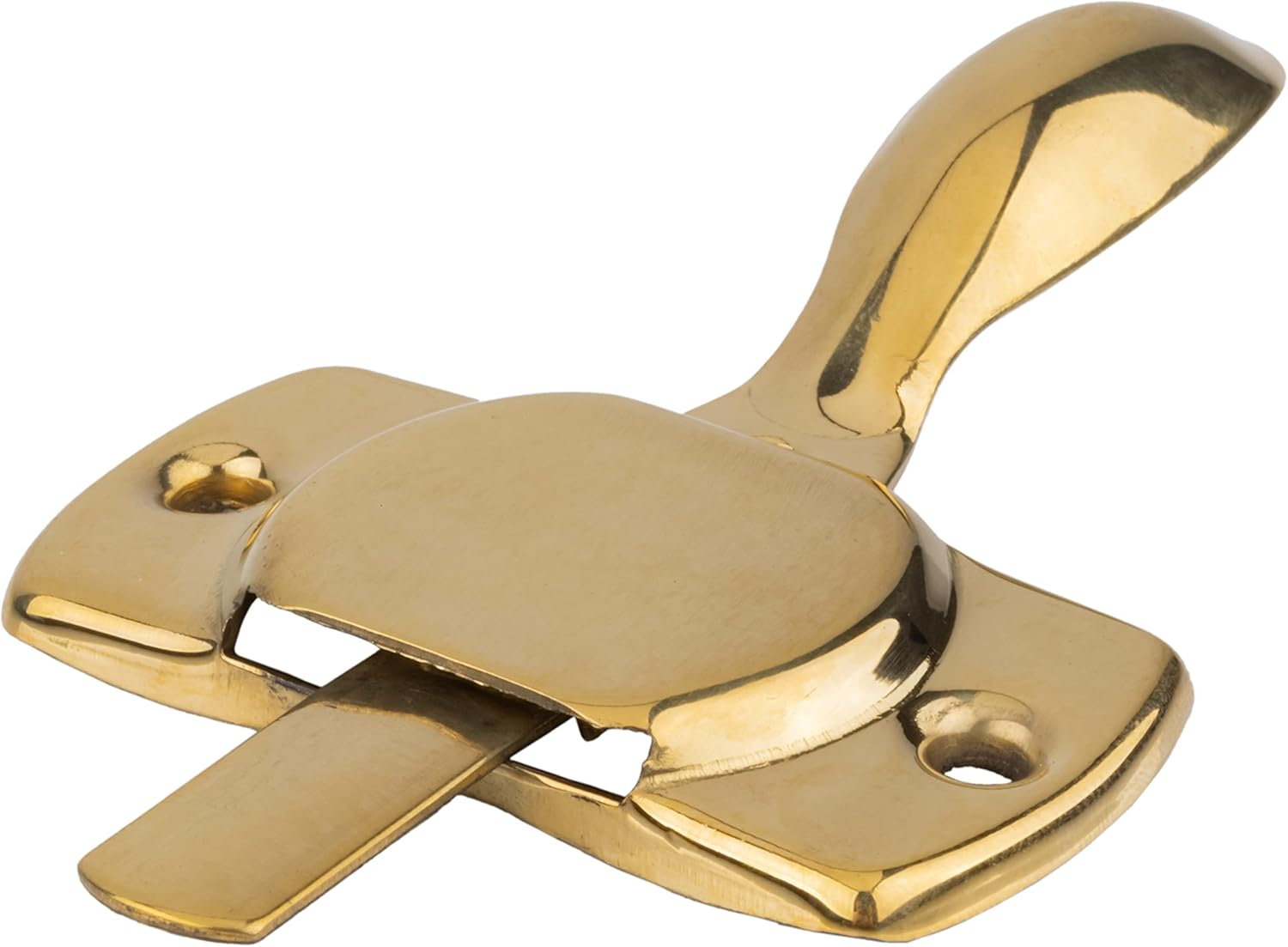 Plain Hoosier Brass Cabinet Door Latch with Offset and Flush Catches | Left Hand or Right Hand Doors Mounting | Antique Cabinet, Vintage Cupboard Reproduction Hardware | UA-114-HLPB