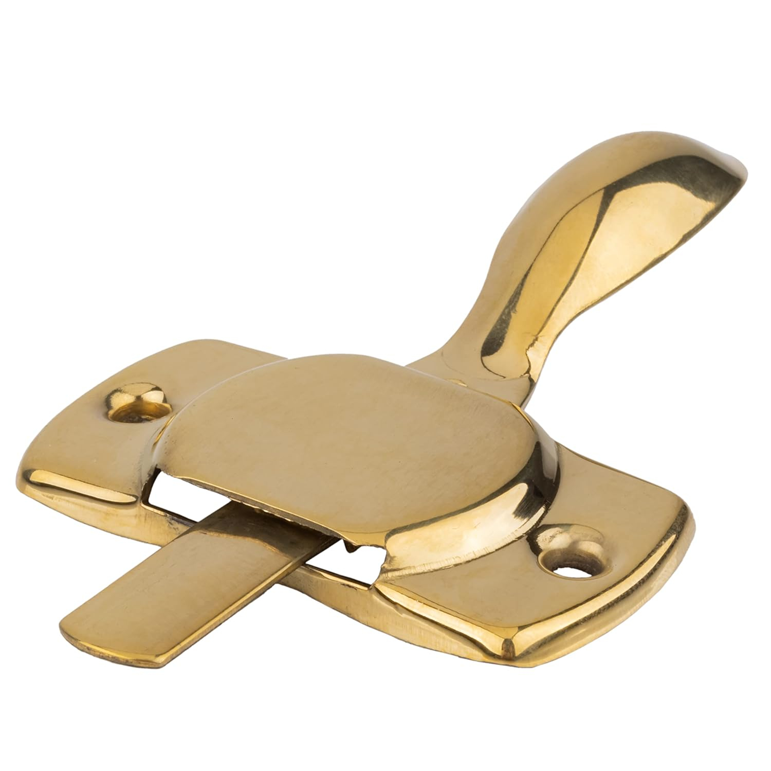 Plain Hoosier Brass Cabinet Door Latch with Offset and Flush Catches | Left Hand or Right Hand Doors Mounting | Antique Cabinet, Vintage Cupboard Reproduction Hardware | UA-114-HLPB