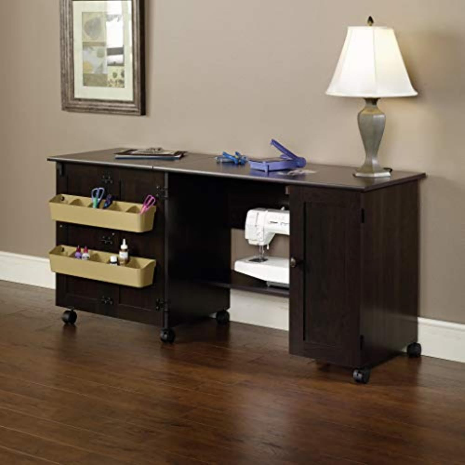 Sauder Sewing/Craft Cart, Cinnamon Cherry Finish