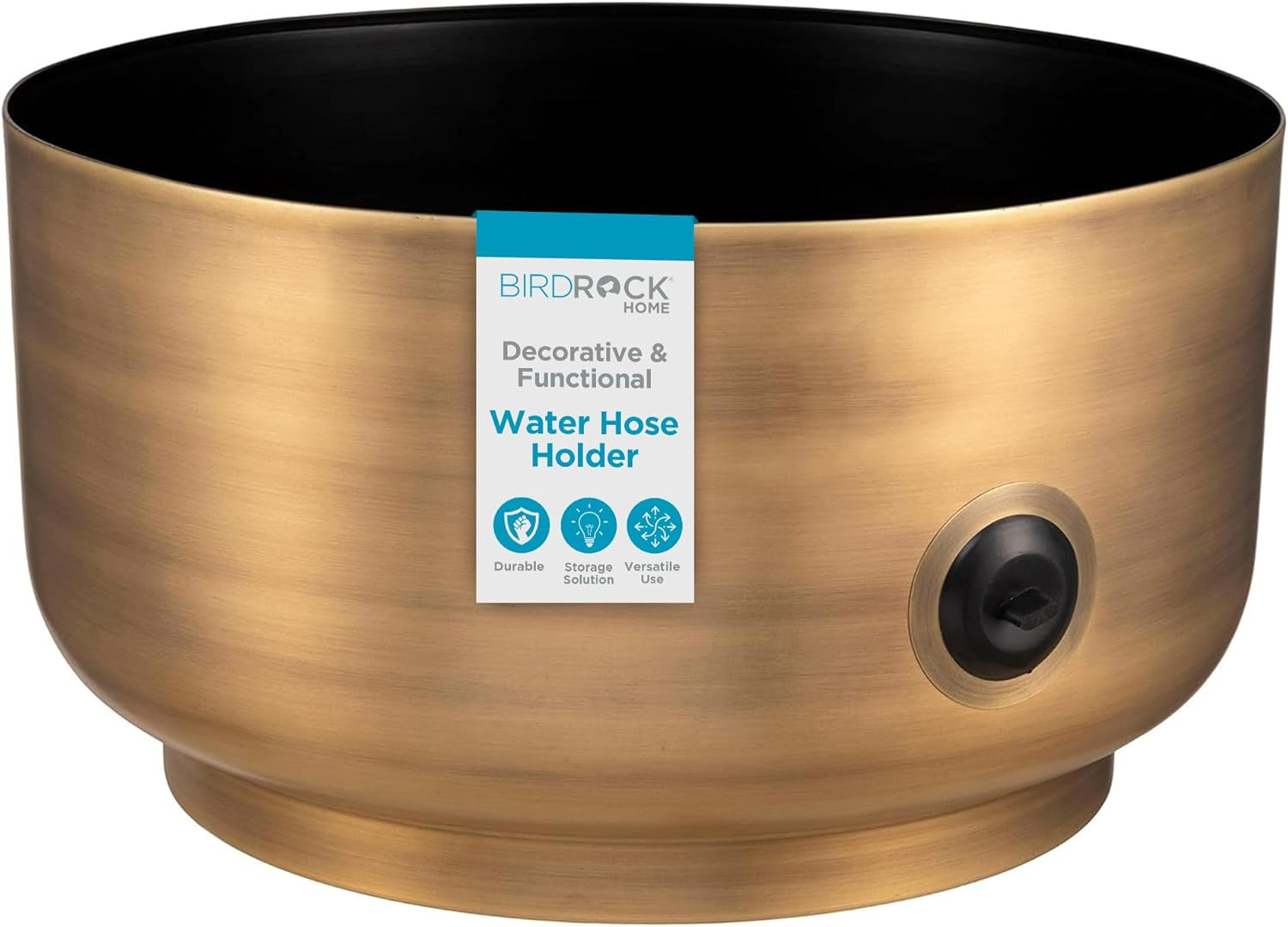 BIRDROCK HOME Decorative Footed Water Hose Holder Pot - Ground Garden Hose Box - Steel - Powdered Coated - Embossed - Steel Metal Hider - Outdoor or Indoor Use (Antique Bronze)