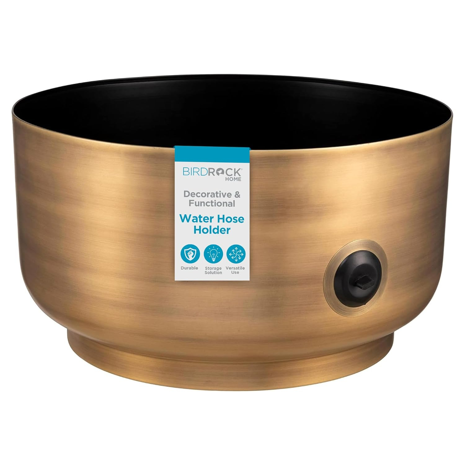 BIRDROCK HOME Decorative Footed Water Hose Holder Pot - Ground Garden Hose Box - Steel - Powdered Coated - Embossed - Steel Metal Hider - Outdoor or Indoor Use (Antique Bronze)