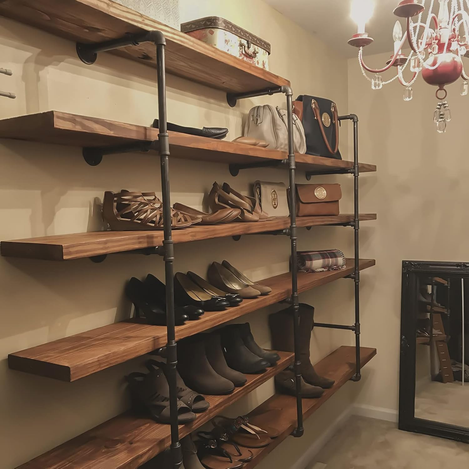 HITOMEN Industrial Iron Pipe Shelves, 3 Set 3-Tier, 28" Tall, 12" Depth, DIY Open Bookshelf Bookcase, Wall Mounted Vintage Retro Shelving, Rustic Farmhouse Pantry Kitchen Storage, Black Shelf Brackets