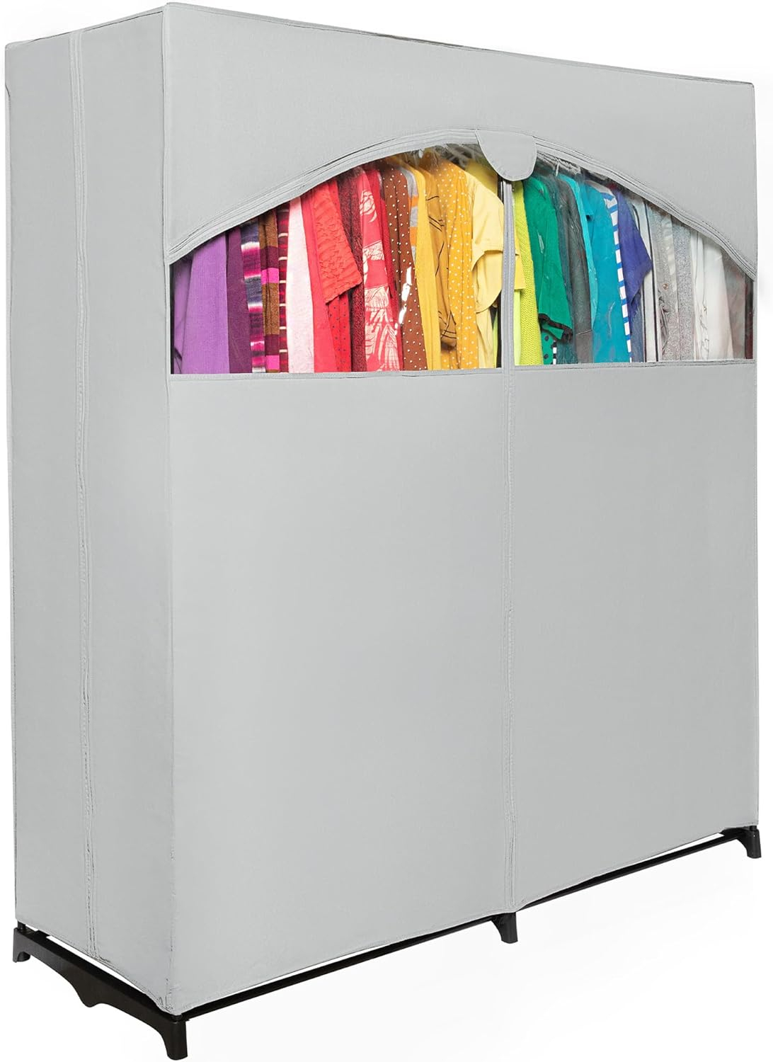HOLDN’ STORAGE Portable Wardrobe Closet, Large - Premium Heavy Duty Metal Hanging Rod with Black Cover- 50 Lb. Weight Capacity- Super Easy Assembly, No Tools Required