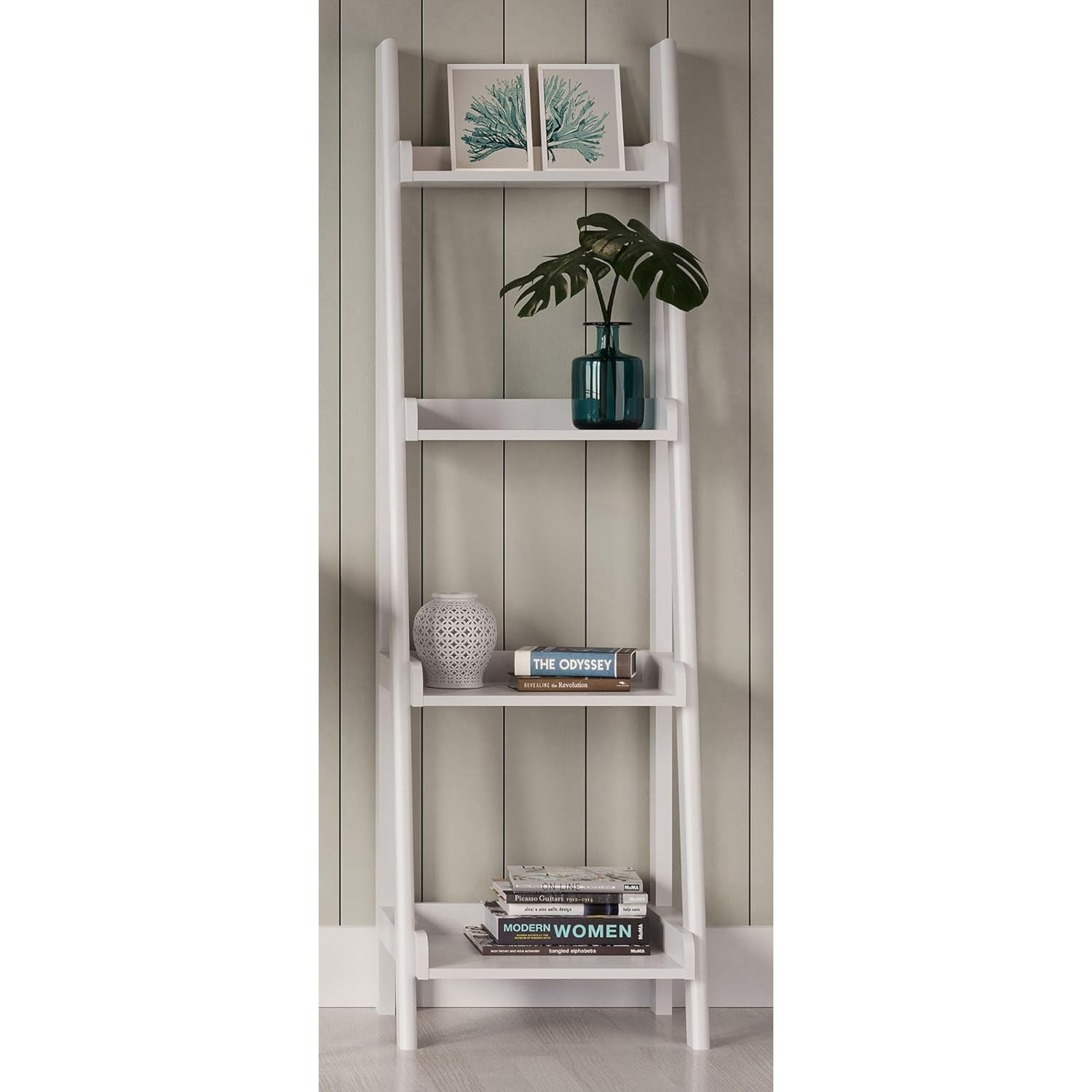 Realspace® 60"H 4-Shelf Narrow Ladder Bookcase, White
