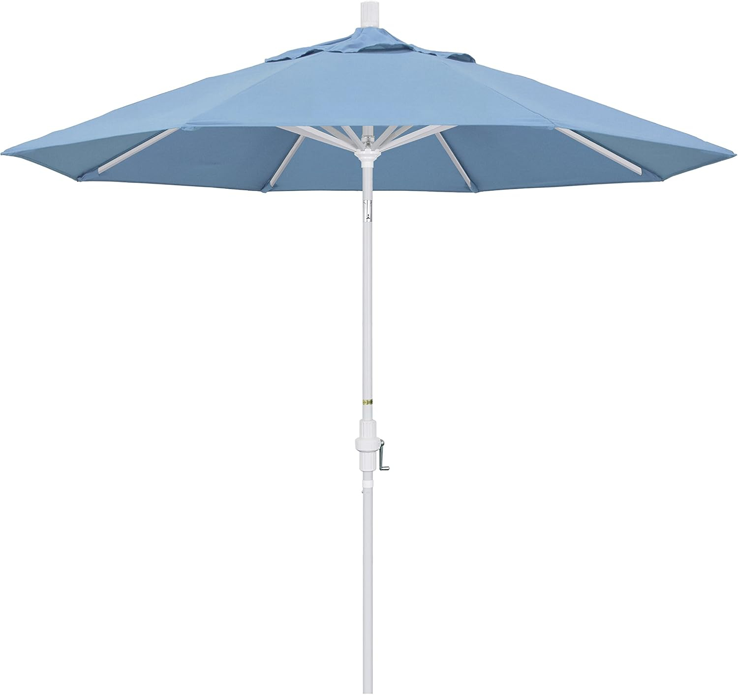 California Umbrella 9' Round Aluminum Patio Umbrella, Crank Lift, Collar Tilt, White Pole, Natural