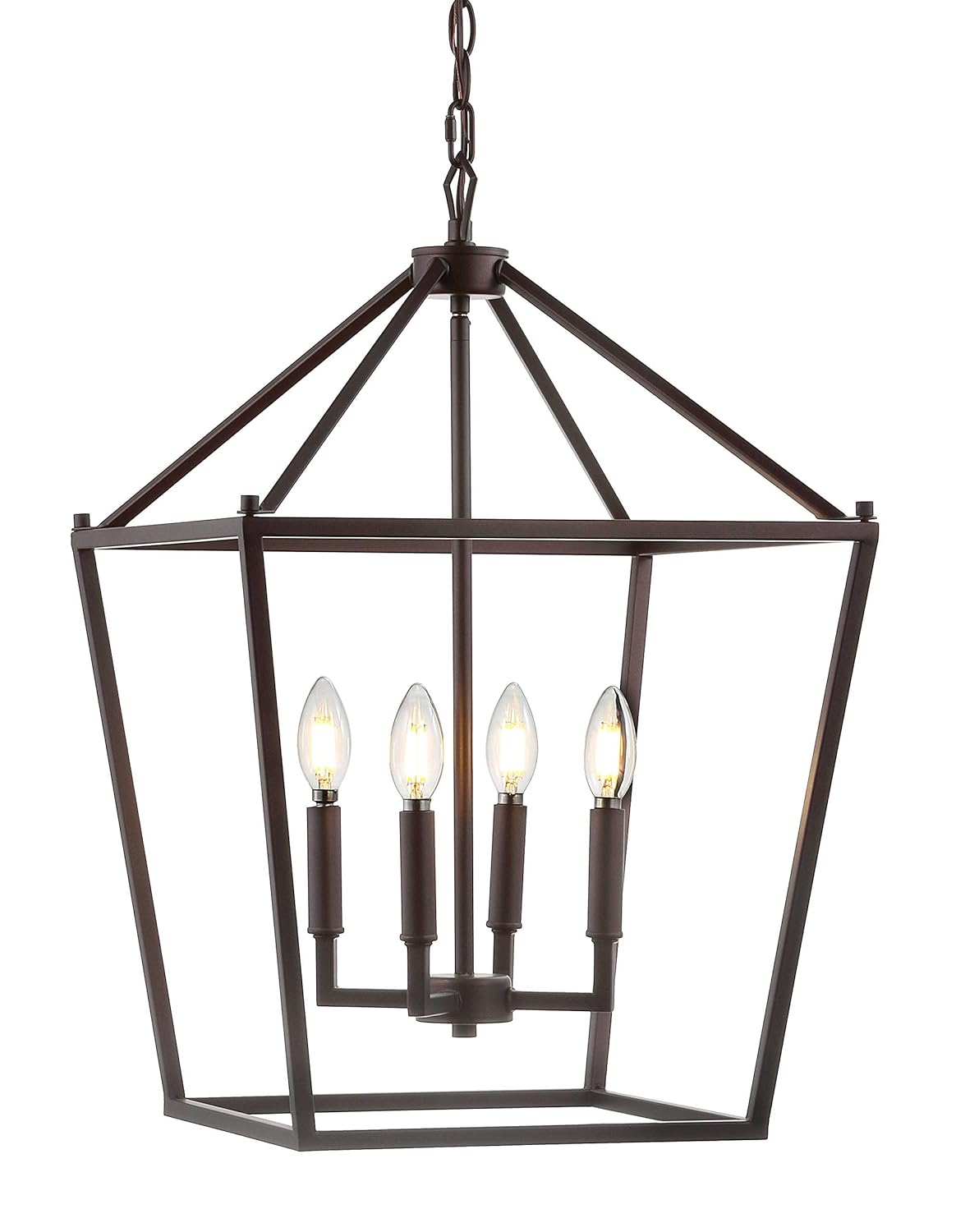 JONATHAN Y Pagoda 16" 4-Light Classic Traditional Metal Cage Lantern LED Pendant, Oil Rubbed Bronze