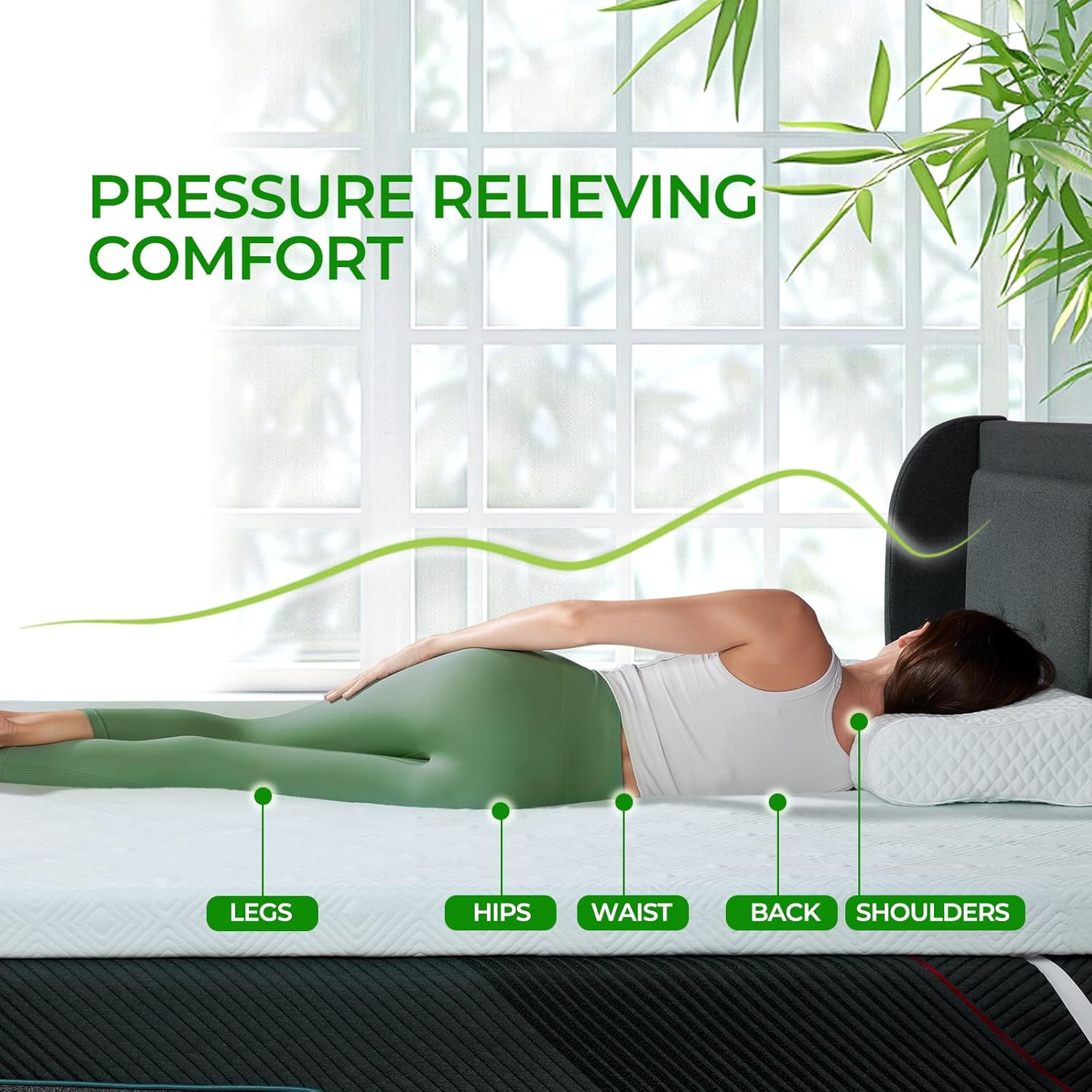 3 Inch Queen Memory Foam Mattress Topper, Bamboo Fiber Washable Cover, Gel Mattress Topper Pressure Relief Bed Topper, Adjustable Corner Straps, CertiPUR-US Certified